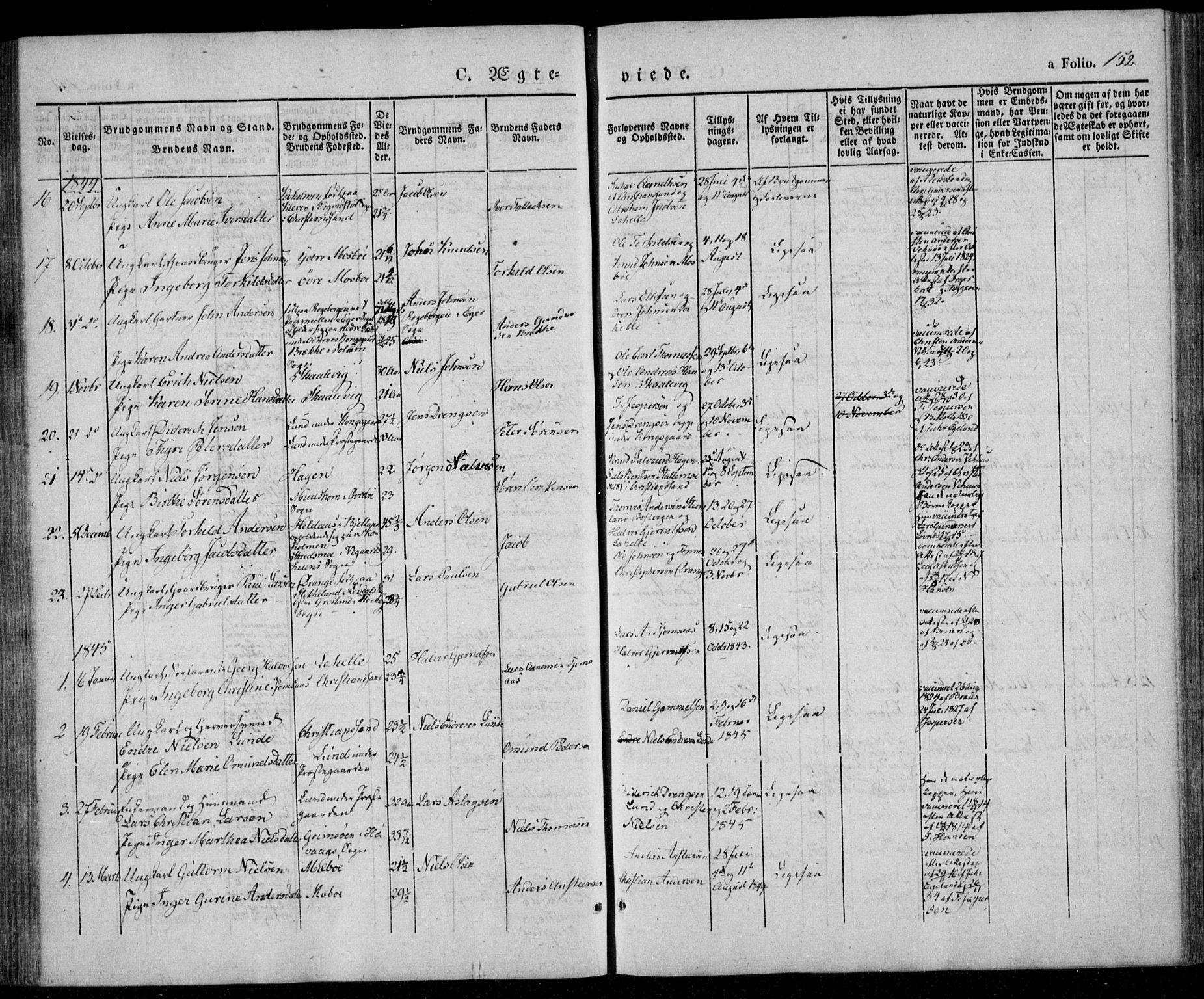 Oddernes sokneprestkontor, SAK/1111-0033/F/Fa/Faa/L0006: Parish register (official) no. A 6, 1838-1851, p. 152