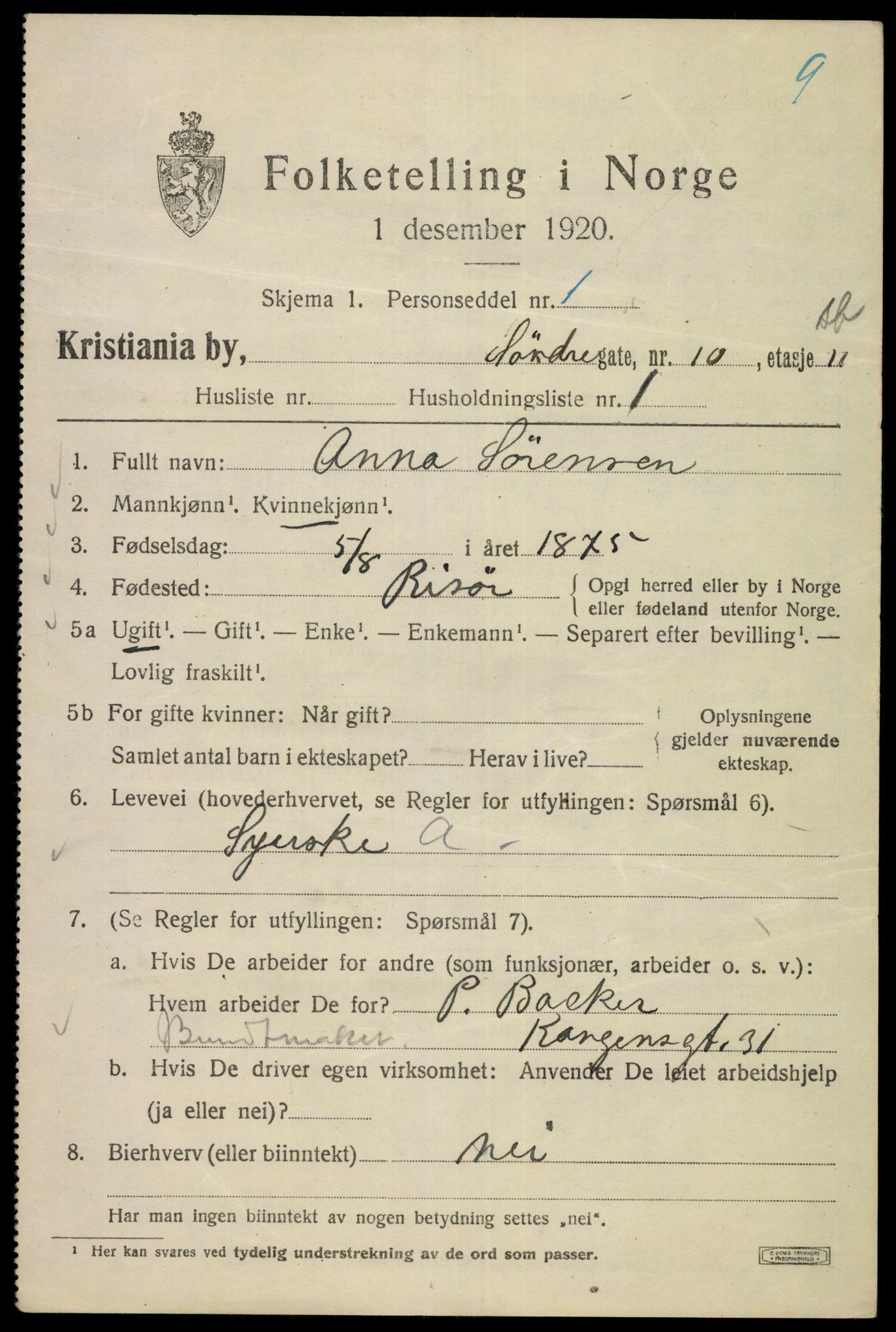 SAO, 1920 census for Kristiania, 1920, p. 562061