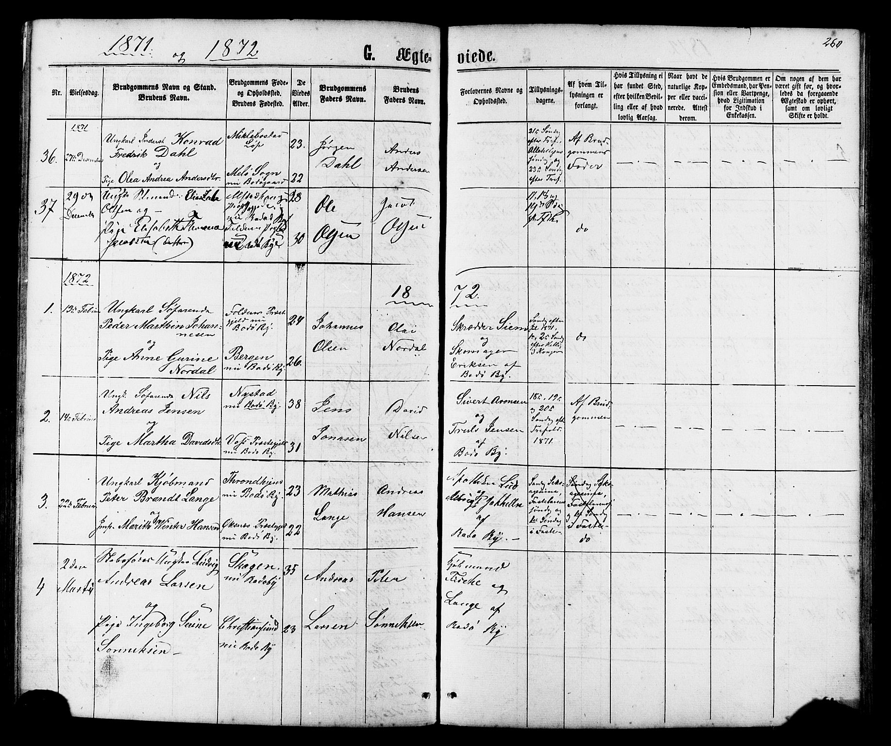 Ministerialprotokoller, klokkerbøker og fødselsregistre - Nordland, SAT/A-1459/801/L0029: Parish register (copy) no. 801C04, 1868-1878, p. 260
