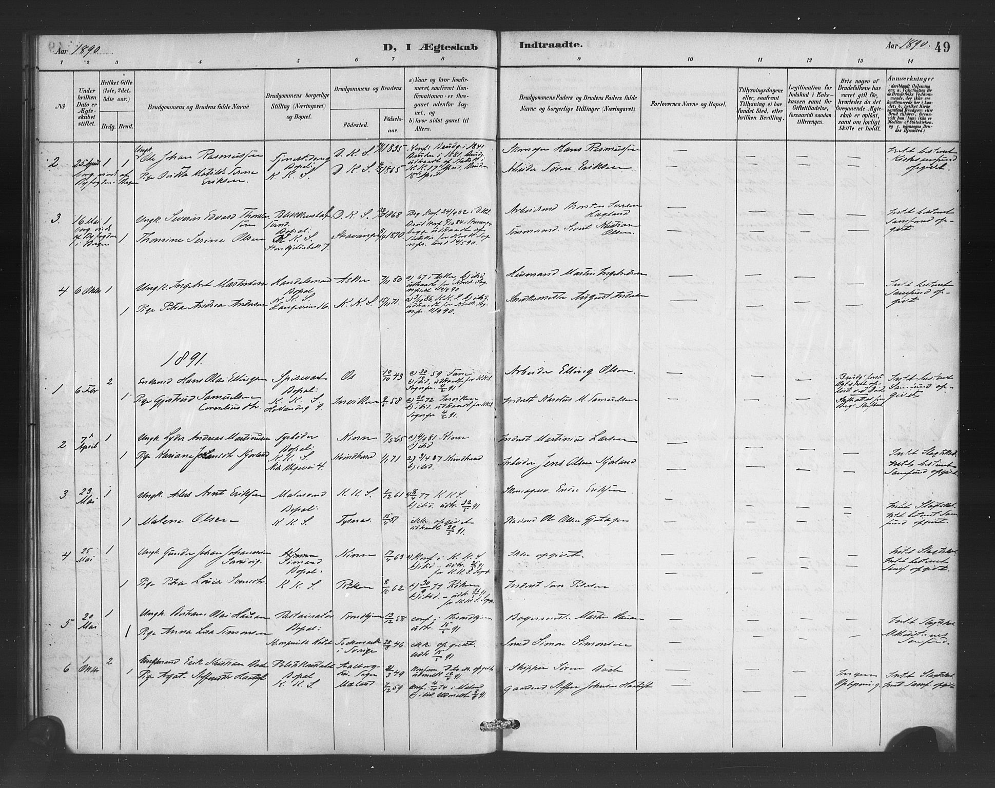 Korskirken sokneprestembete, SAB/A-76101/H/Haa/L0052: Parish register (official) no. G 2, 1887-1899, p. 49