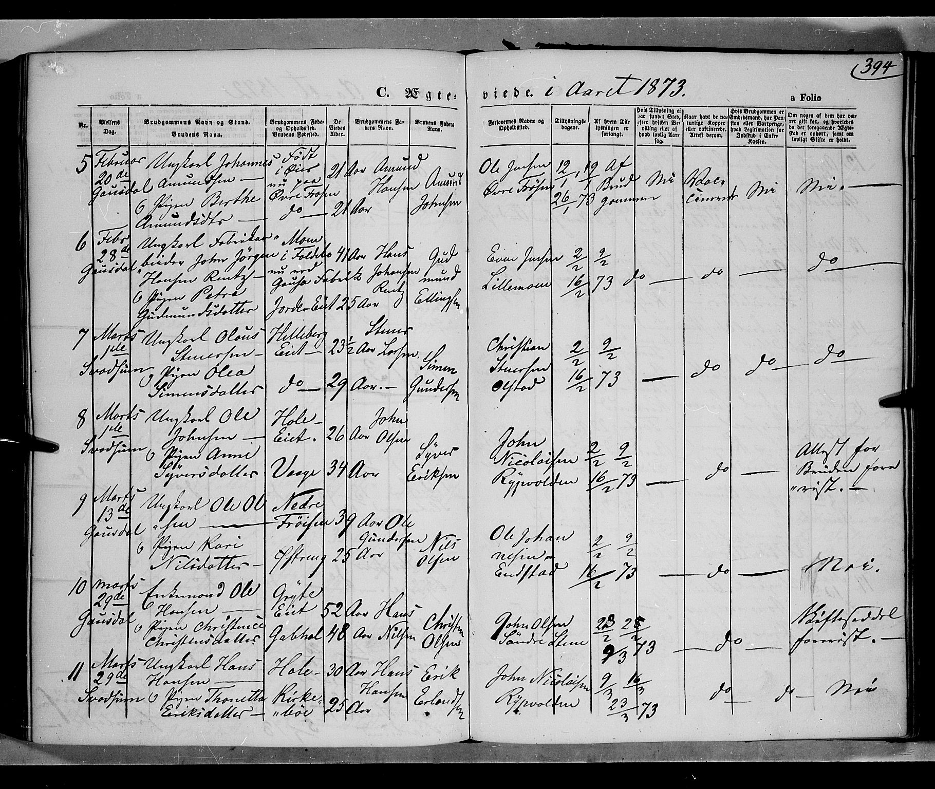 Gausdal prestekontor, AV/SAH-PREST-090/H/Ha/Haa/L0009: Parish register (official) no. 9, 1862-1873, p. 394