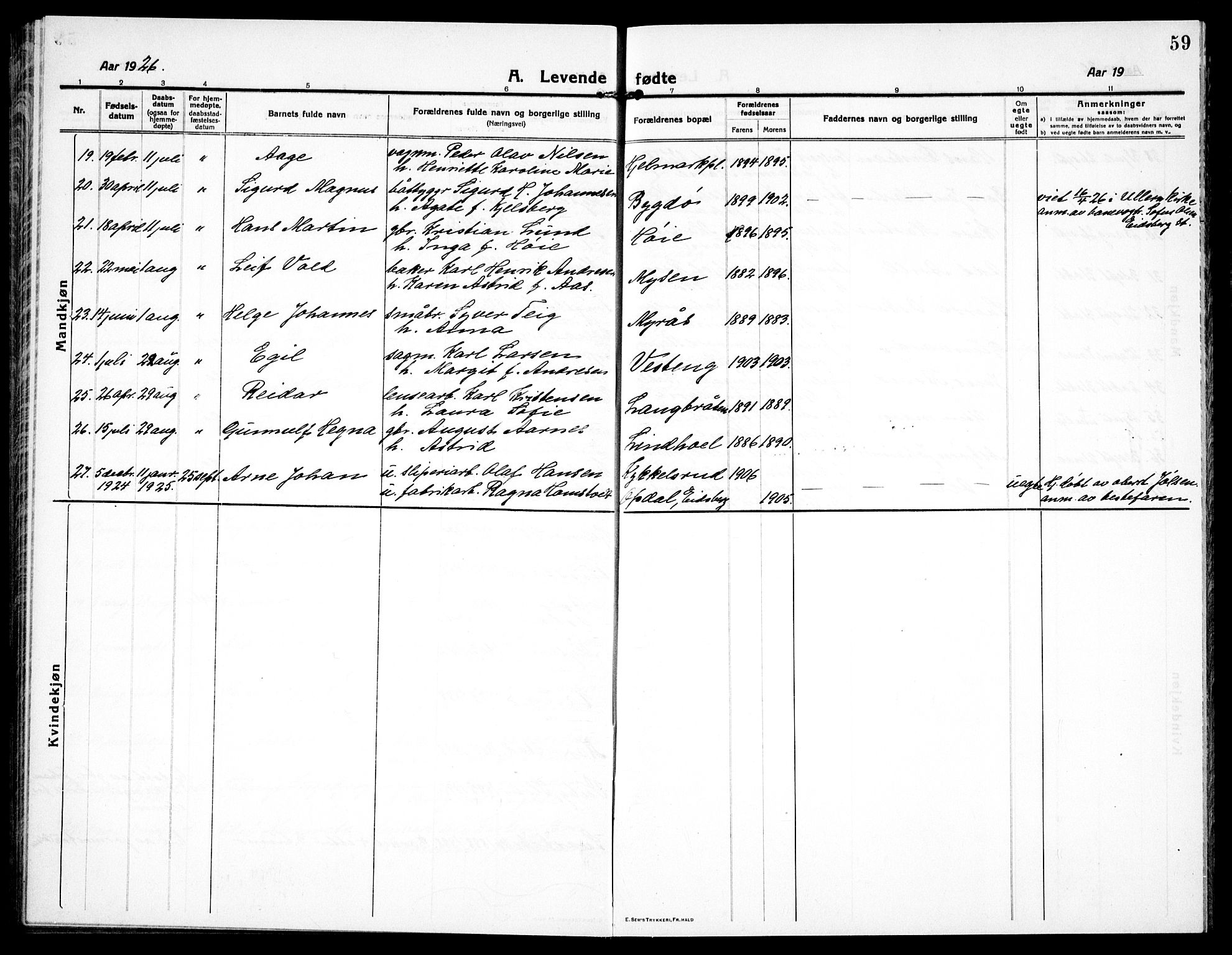 Eidsberg prestekontor Kirkebøker, SAO/A-10905/G/Ga/L0003: Parish register (copy) no. I 3, 1913-1937, p. 59