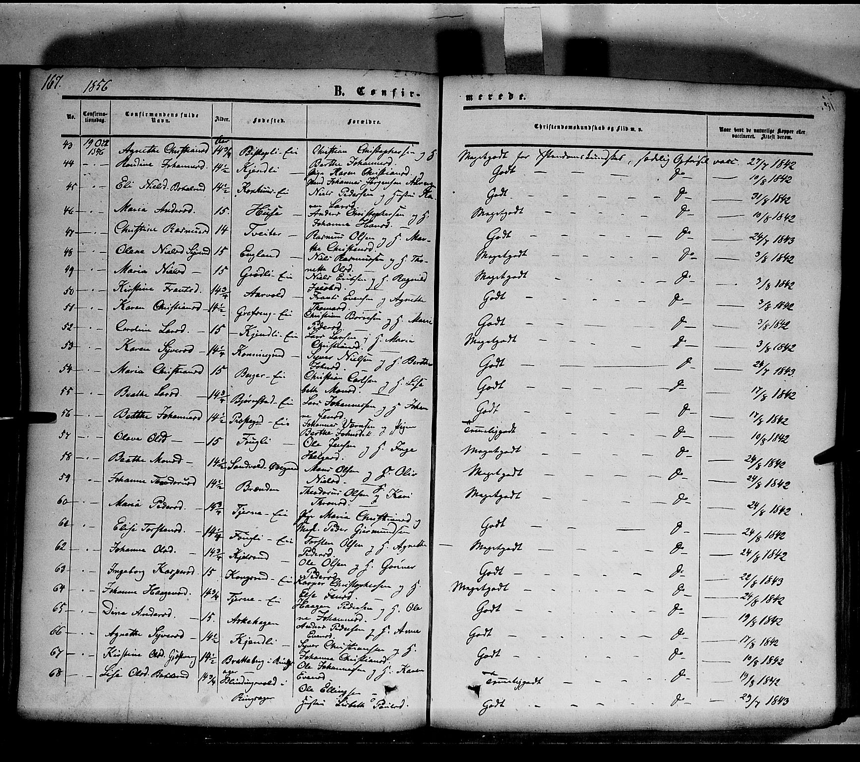 Nes prestekontor, Hedmark, SAH/PREST-020/K/Ka/L0004: Parish register (official) no. 4, 1852-1886, p. 167