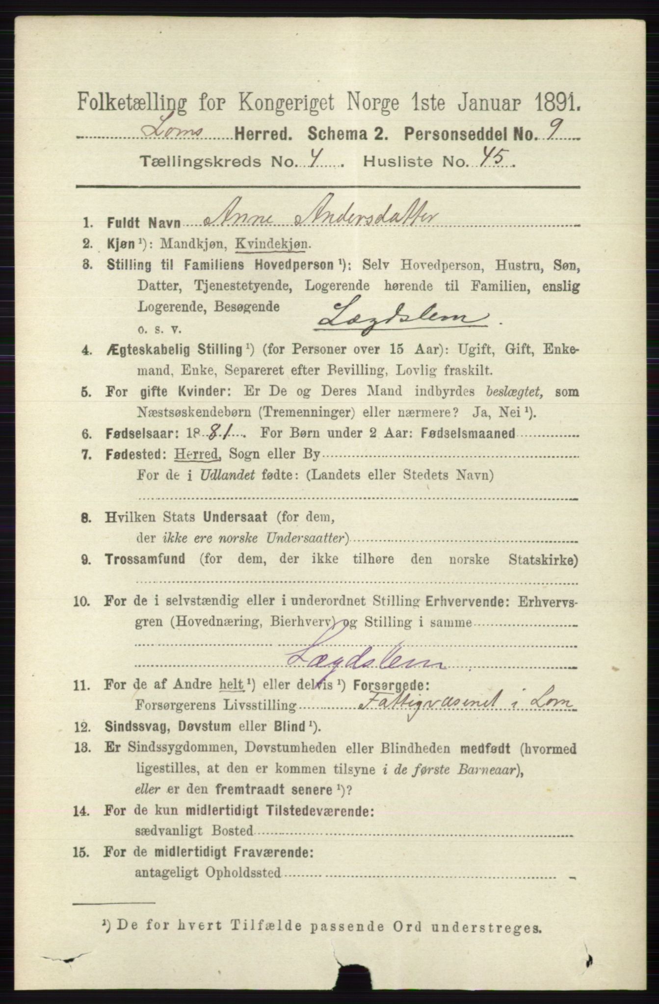 RA, 1891 census for 0514 Lom, 1891, p. 1772