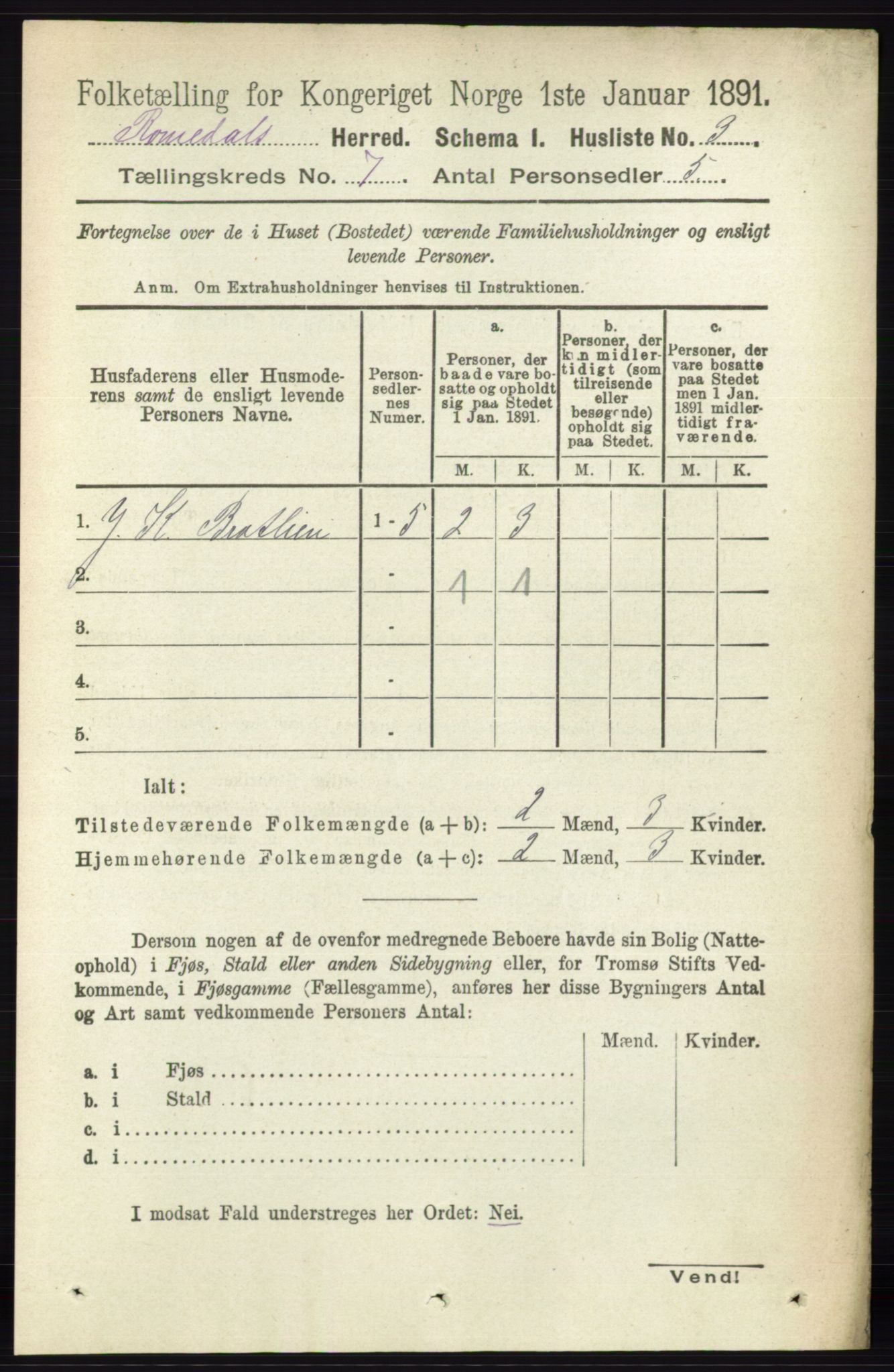 RA, 1891 census for 0416 Romedal, 1891, p. 3483