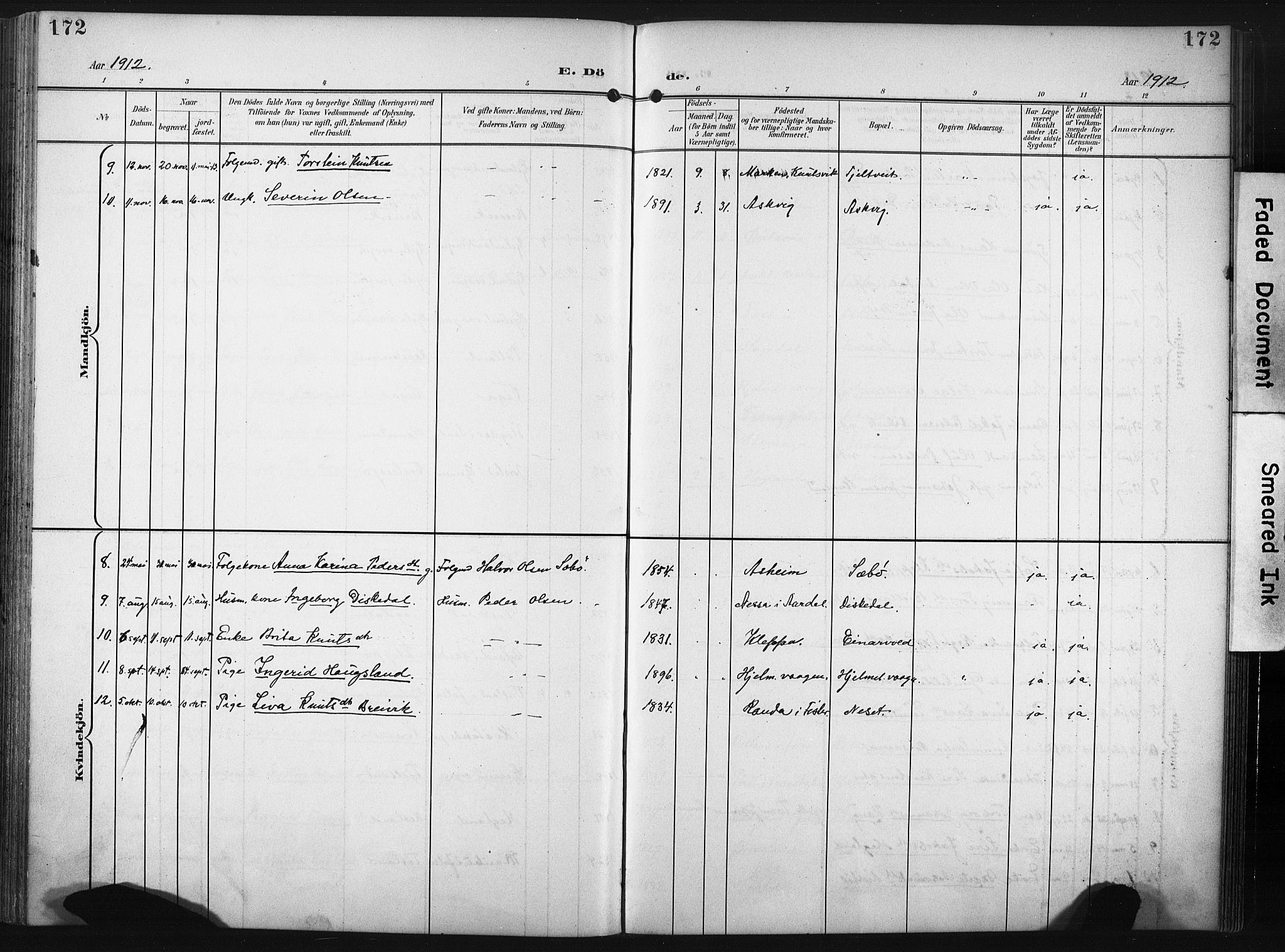 Hjelmeland sokneprestkontor, AV/SAST-A-101843/02/A/L0002: Parish register (official) no. A 17, 1901-1916, p. 172