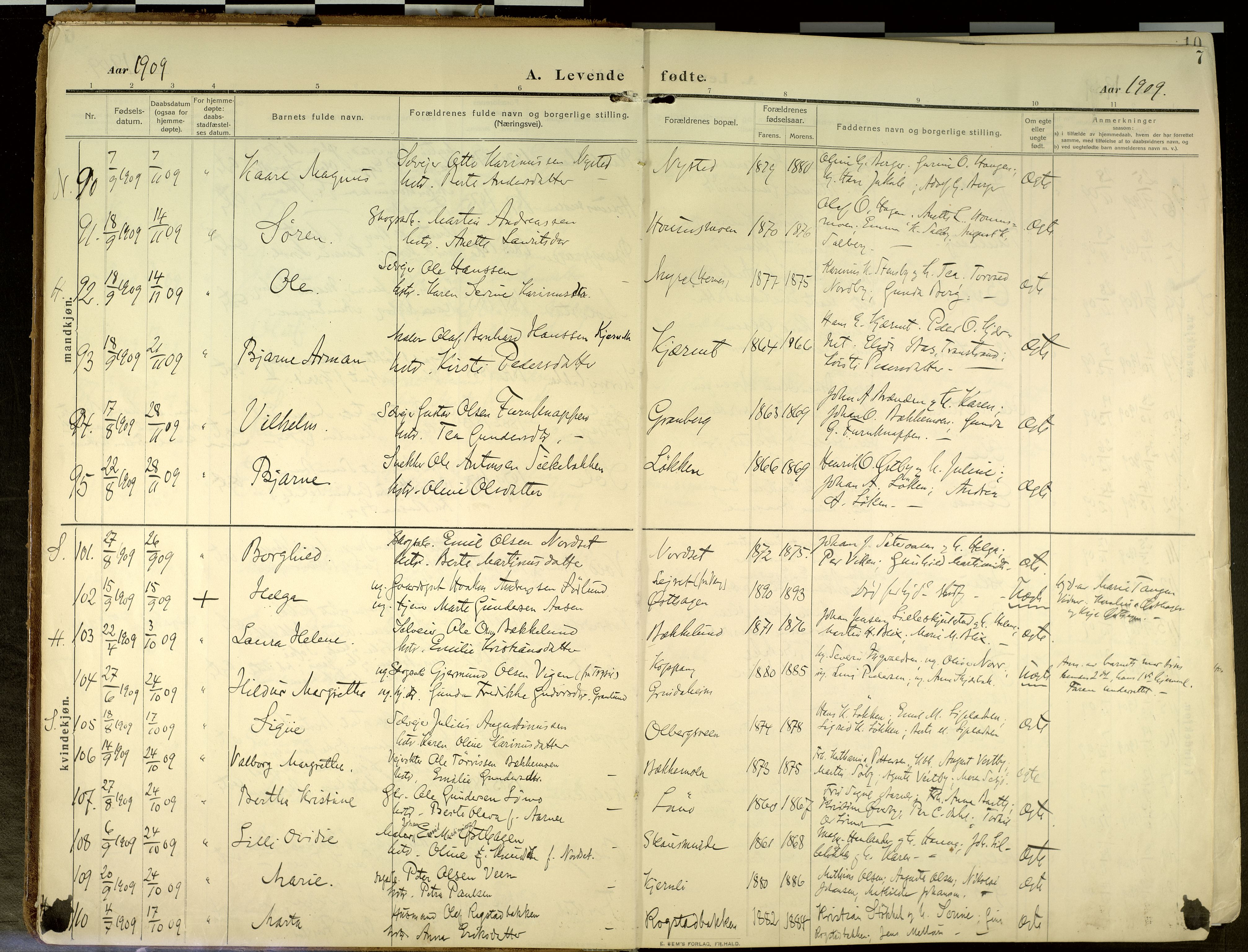 Elverum prestekontor, SAH/PREST-044/H/Ha/Haa/L0020: Parish register (official) no. 20, 1909-1921, p. 7