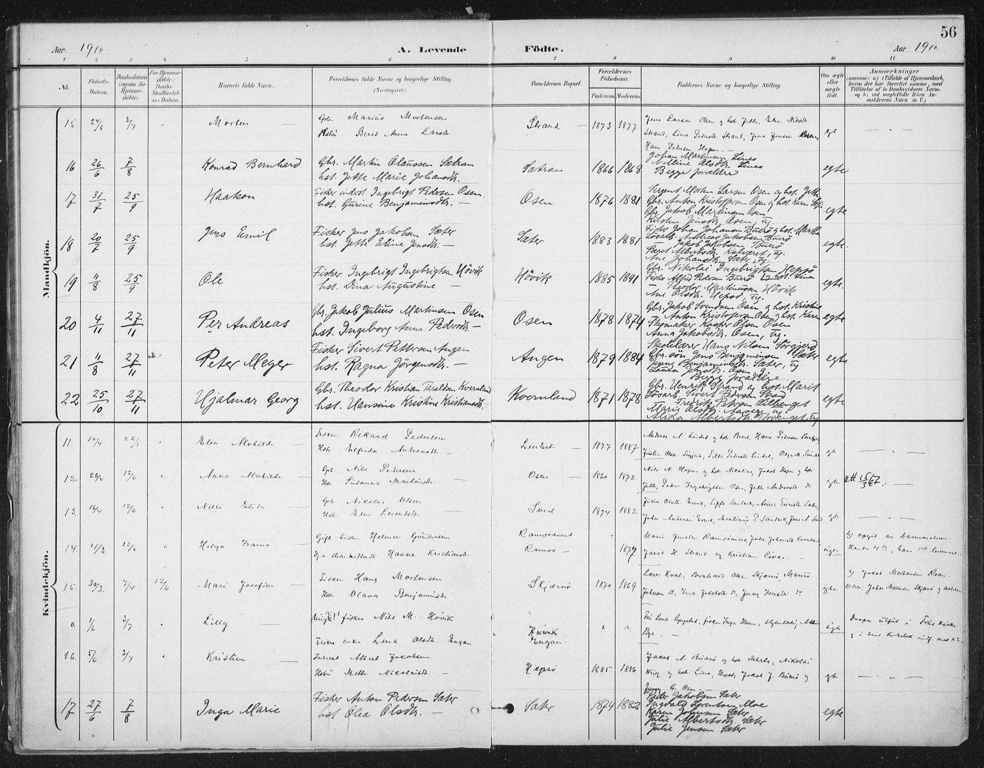 Ministerialprotokoller, klokkerbøker og fødselsregistre - Sør-Trøndelag, SAT/A-1456/658/L0723: Parish register (official) no. 658A02, 1897-1912, p. 56