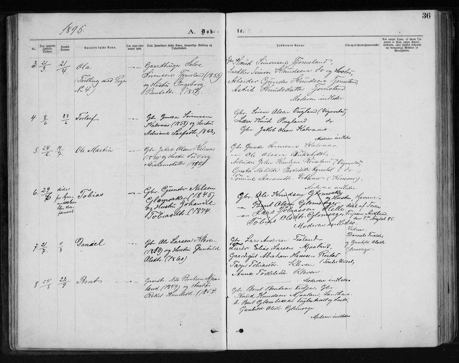 Holum sokneprestkontor, AV/SAK-1111-0022/F/Fb/Fbb/L0003: Parish register (copy) no. B 3, 1875-1898, p. 36