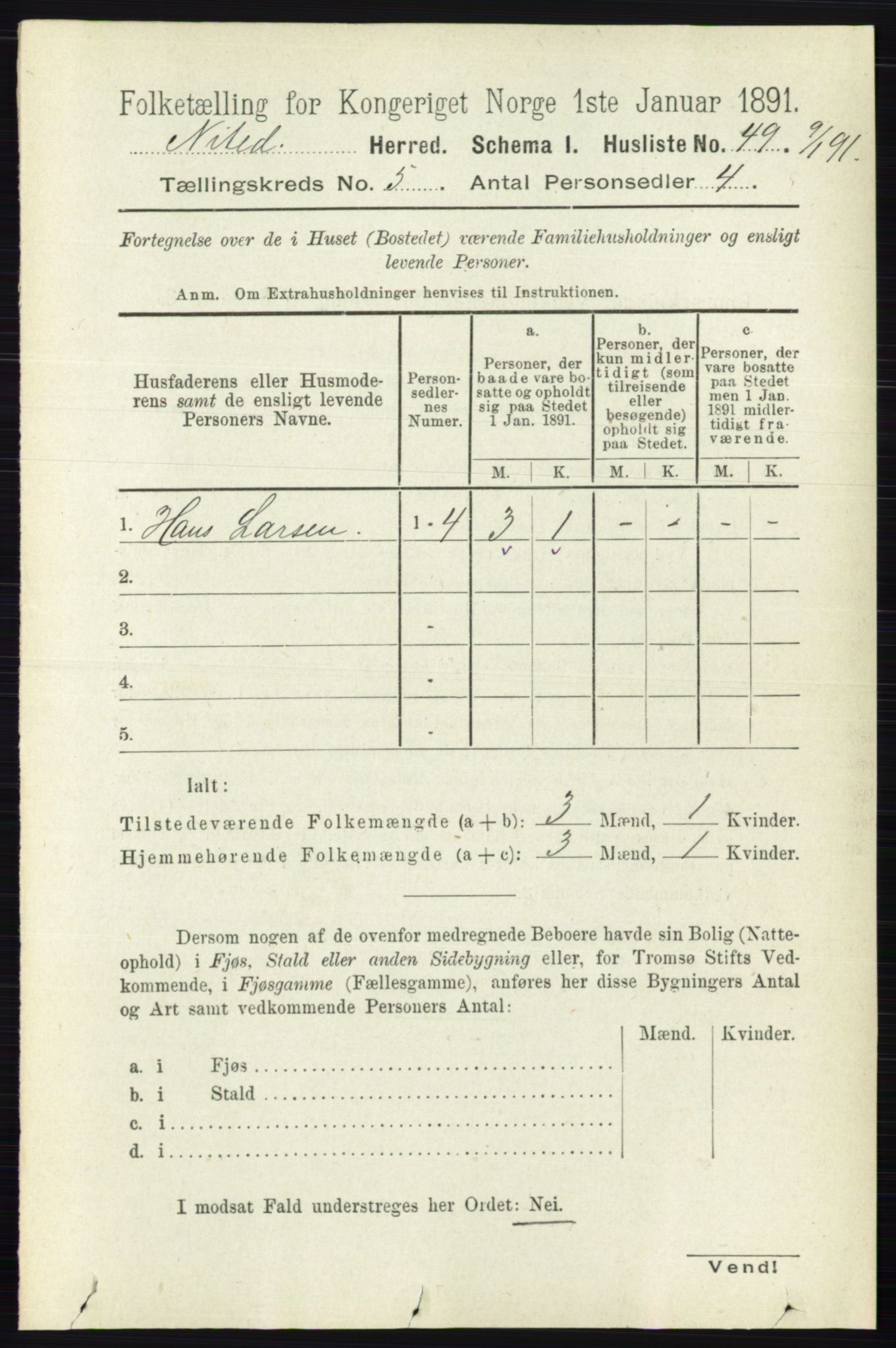 RA, 1891 census for 0233 Nittedal, 1891, p. 2164