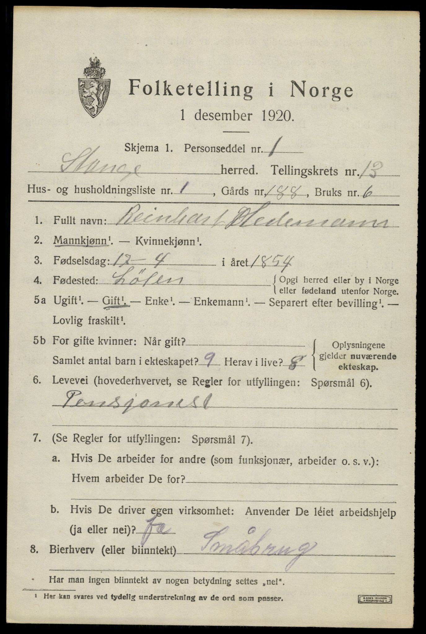 SAH, 1920 census for Stange, 1920, p. 19405