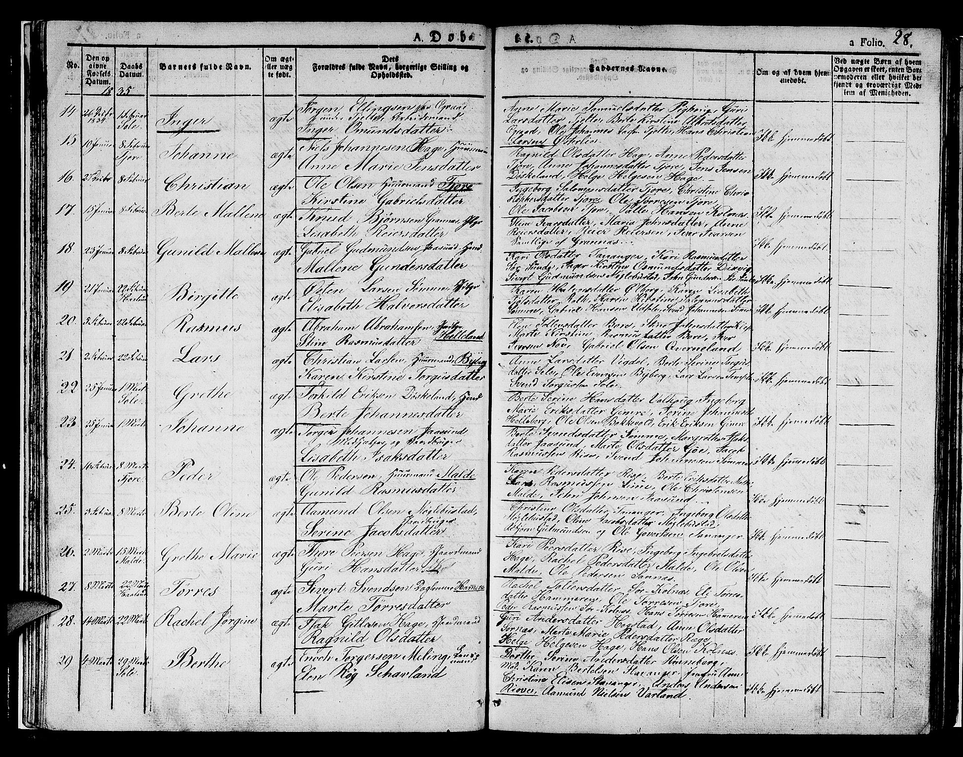 Håland sokneprestkontor, AV/SAST-A-101802/001/30BA/L0005: Parish register (official) no. A 5, 1829-1841, p. 28