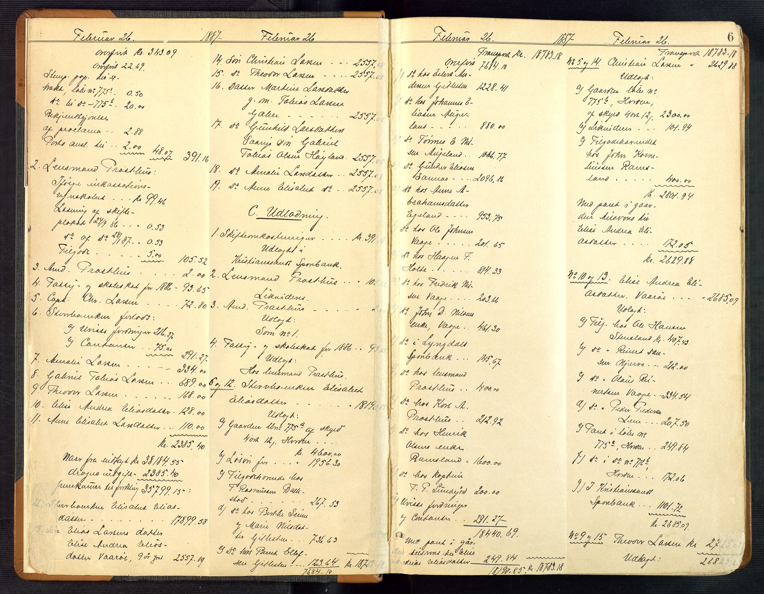 Mandal sorenskriveri, AV/SAK-1221-0005/001/H/Hc/L0096: Skifteutlodningsprotokoll nr 5 med register, 1887-1903, p. 6
