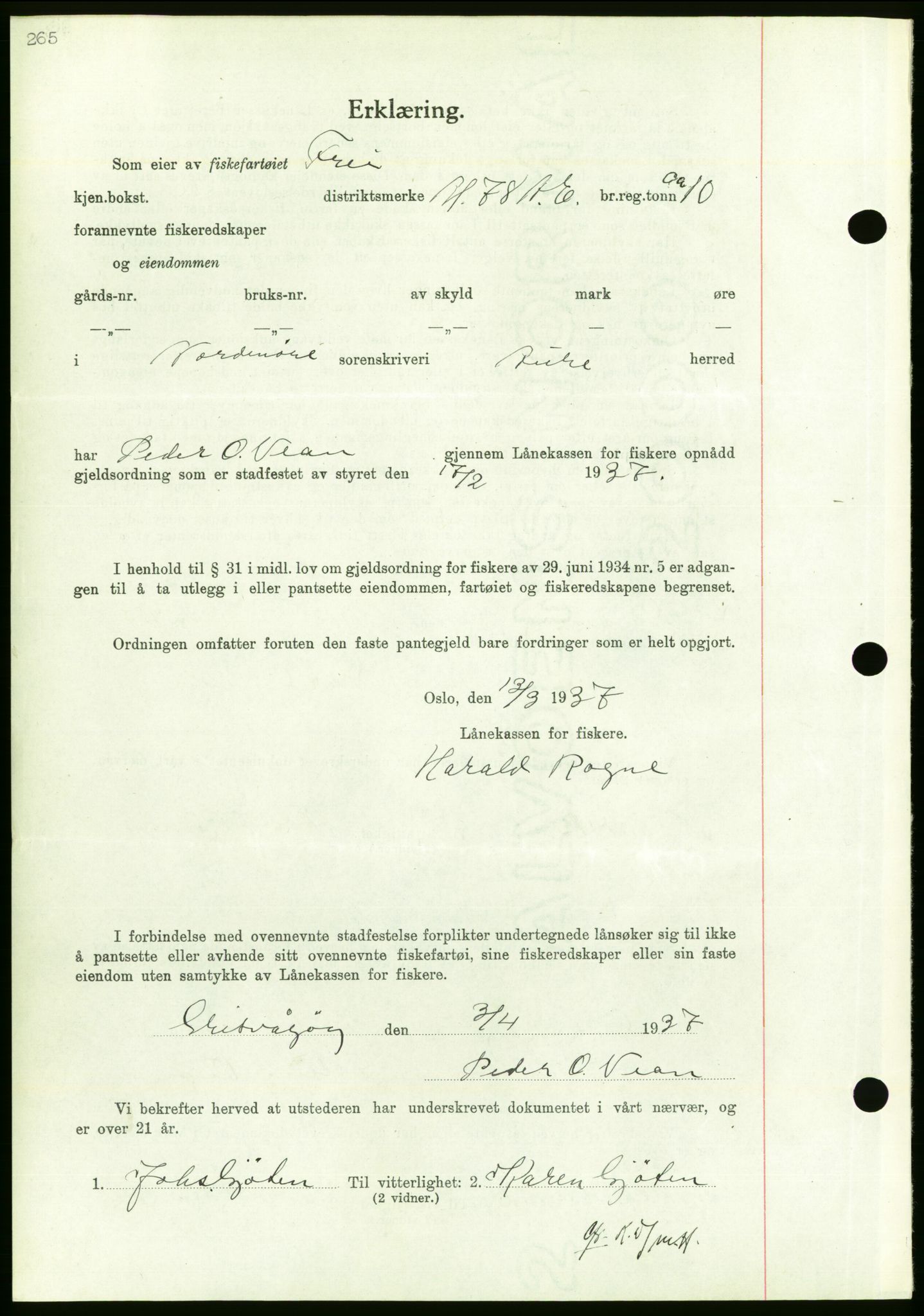 Nordmøre sorenskriveri, AV/SAT-A-4132/1/2/2Ca/L0091: Mortgage book no. B81, 1937-1937, Diary no: : 961/1937