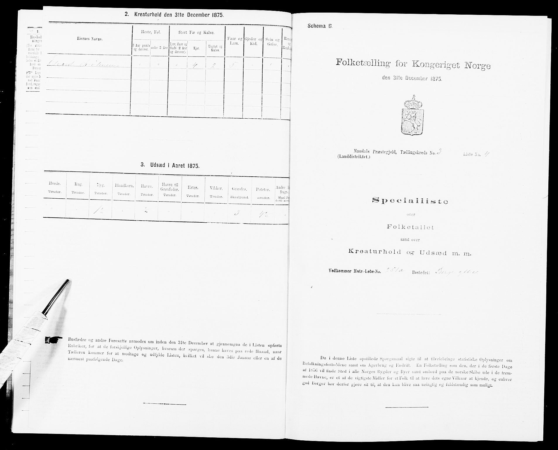 SAK, 1875 census for 1019L Mandal/Halse og Harkmark, 1875, p. 361