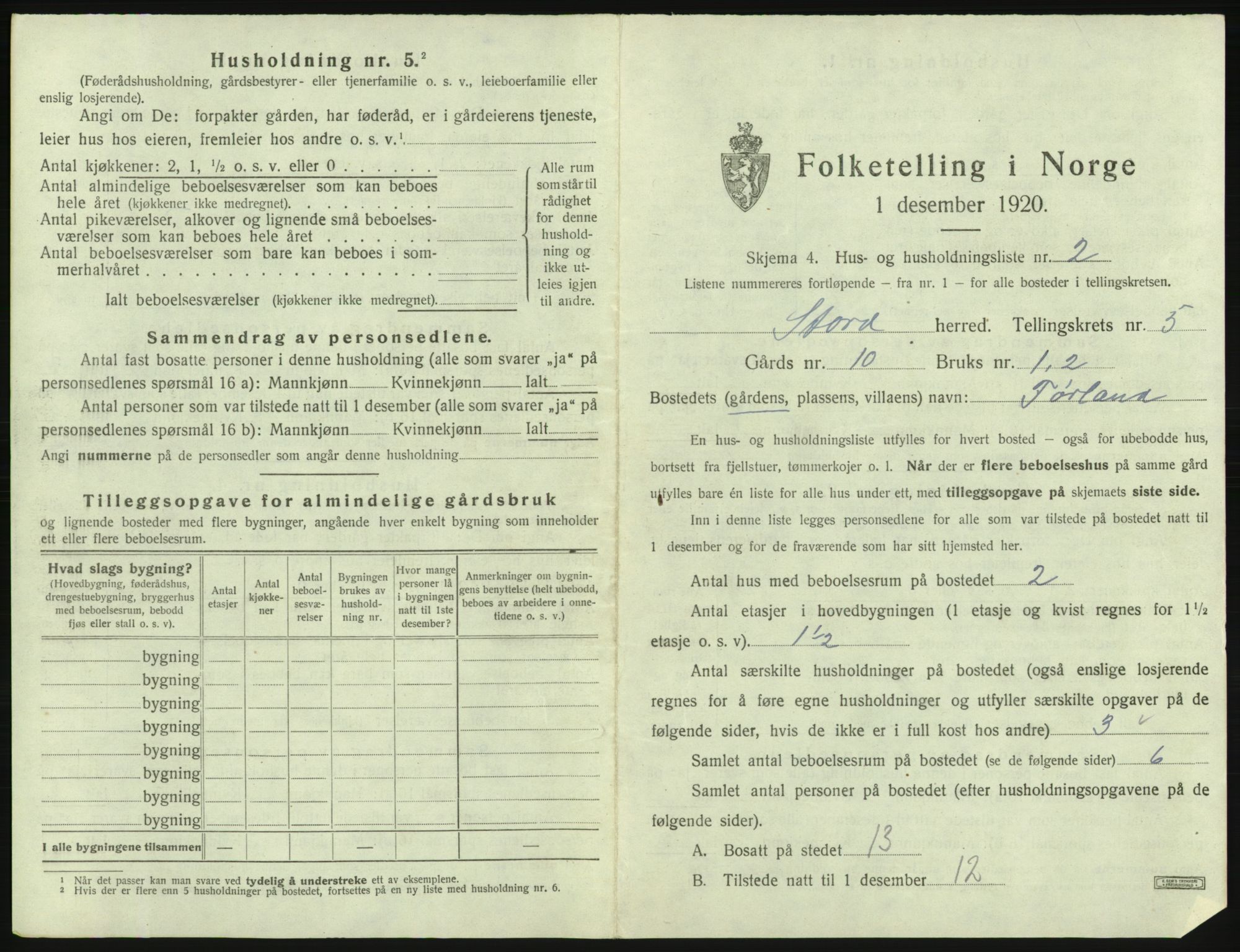 SAB, 1920 census for Stord, 1920, p. 179