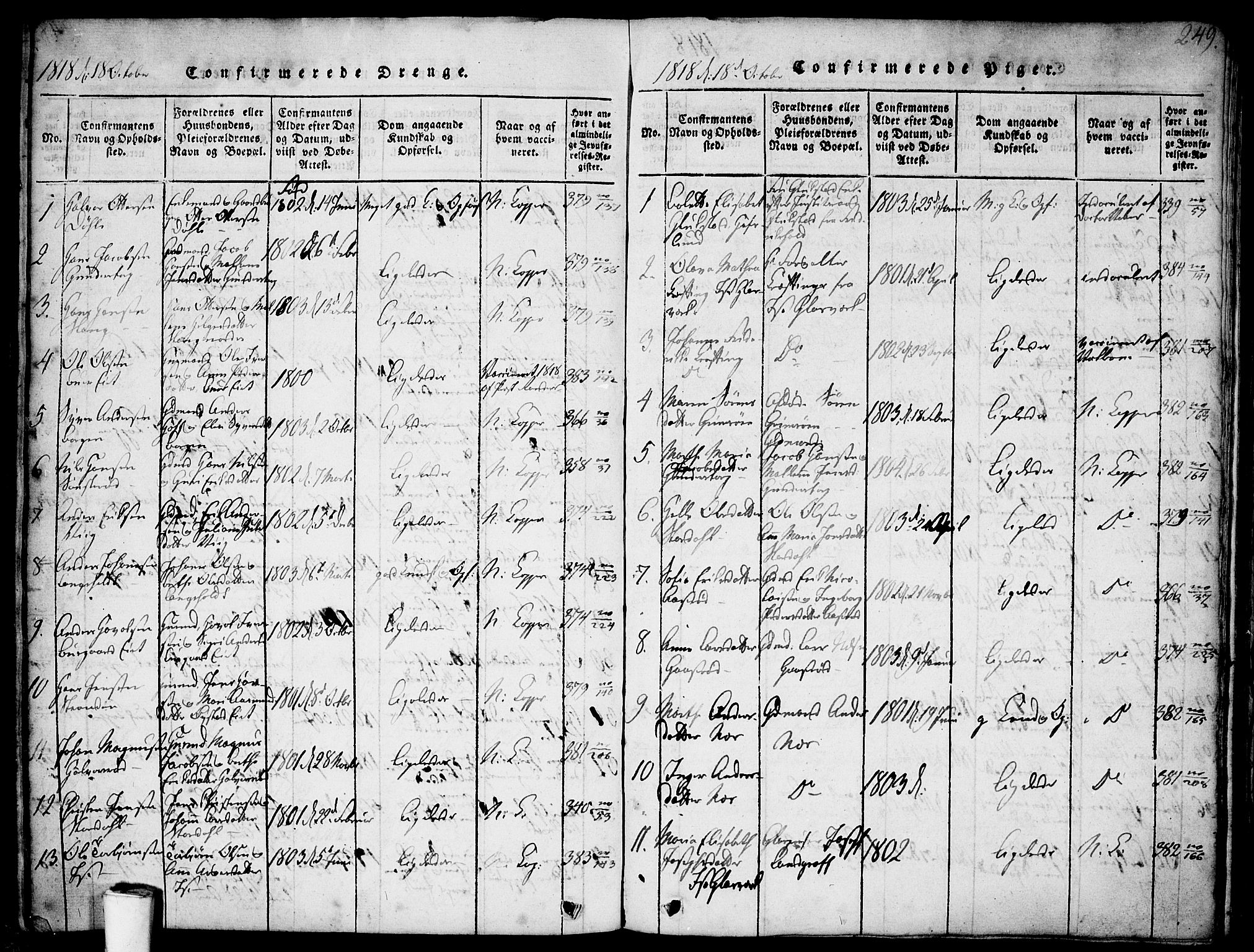 Skjeberg prestekontor Kirkebøker, AV/SAO-A-10923/F/Fa/L0004: Parish register (official) no. I 4, 1815-1830, p. 249