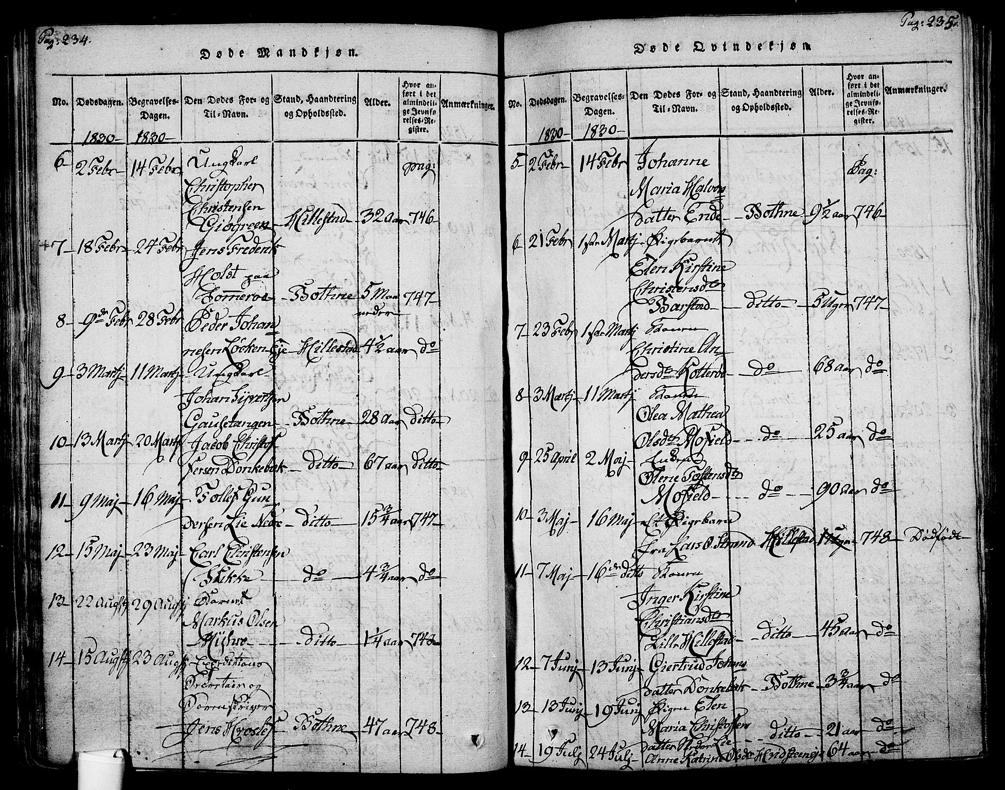 Botne kirkebøker, SAKO/A-340/F/Fa/L0005: Parish register (official) no. I 5, 1814-1836, p. 234-235