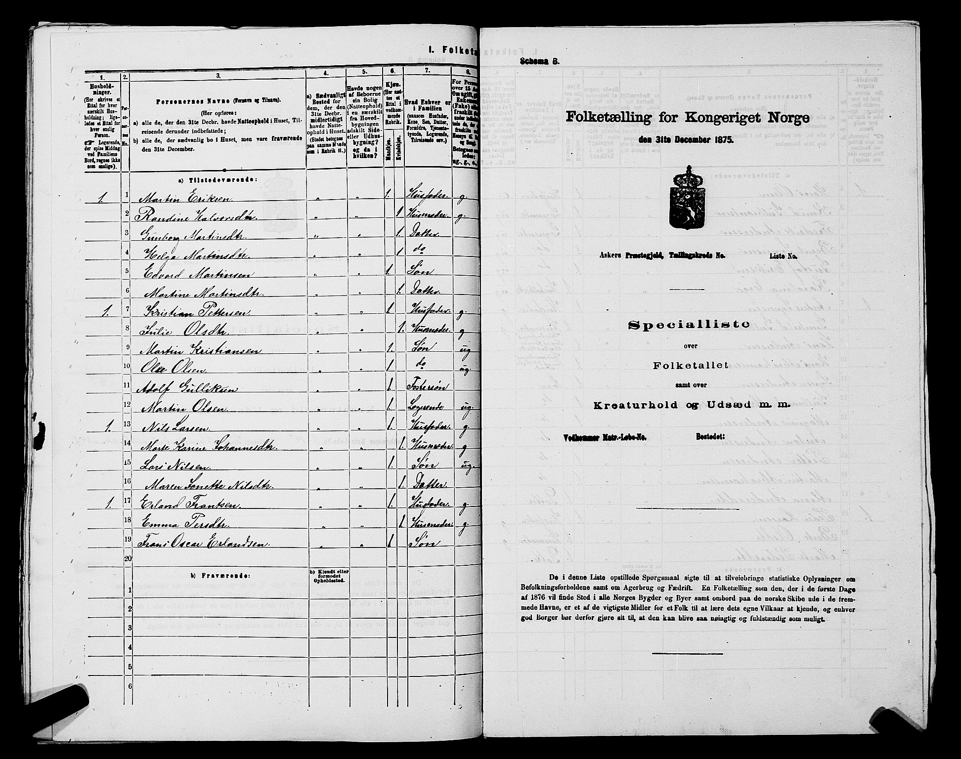 RA, 1875 census for 0220P Asker, 1875, p. 1418