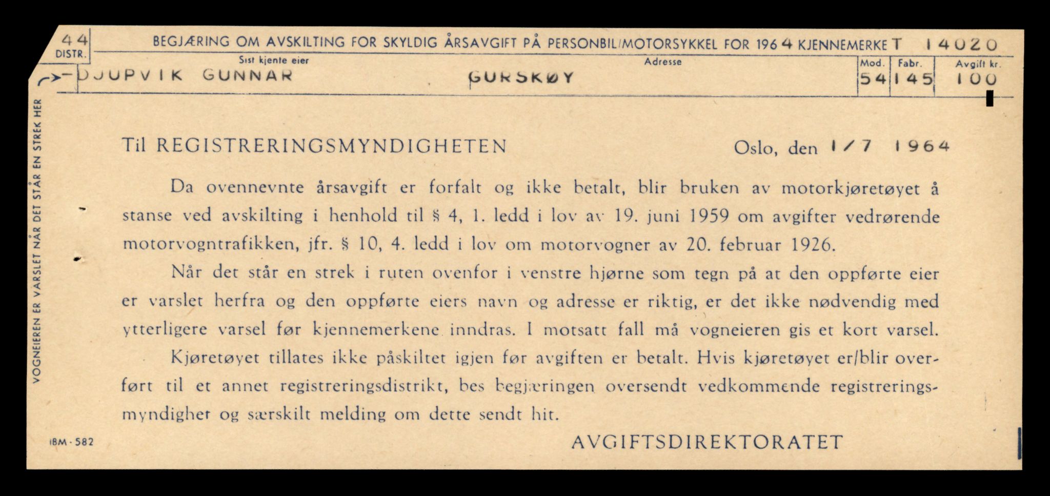 Møre og Romsdal vegkontor - Ålesund trafikkstasjon, AV/SAT-A-4099/F/Fe/L0042: Registreringskort for kjøretøy T 13906 - T 14079, 1927-1998, p. 1715