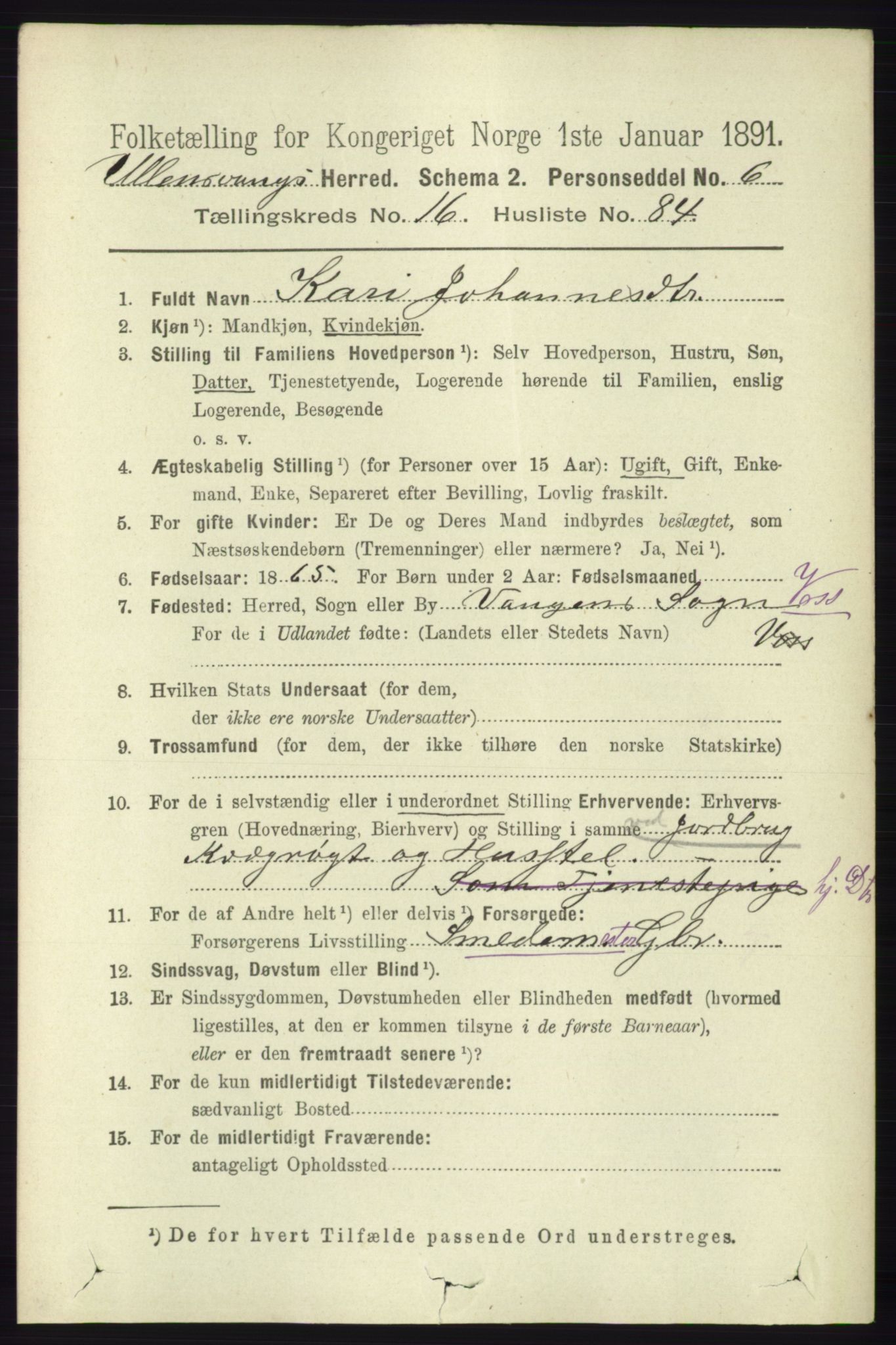 RA, 1891 census for 1230 Ullensvang, 1891, p. 6661