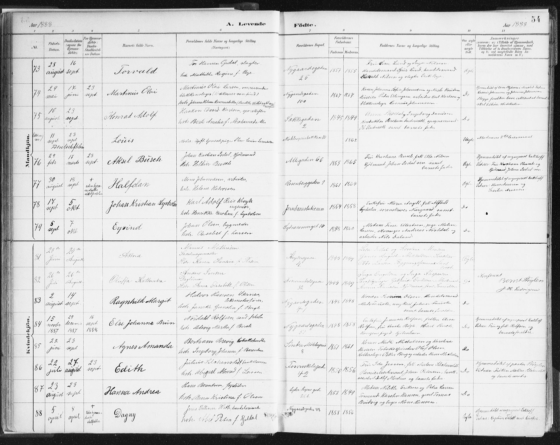 Johanneskirken sokneprestembete, SAB/A-76001/H/Haa/L0001: Parish register (official) no. A 1, 1885-1900, p. 54