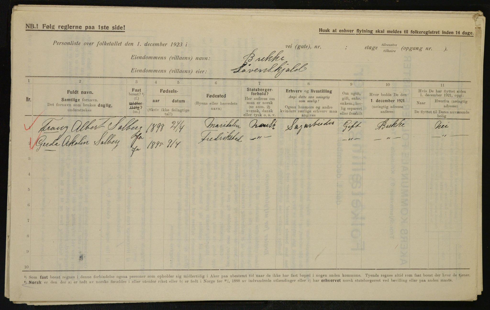 , Municipal Census 1923 for Aker, 1923, p. 13233