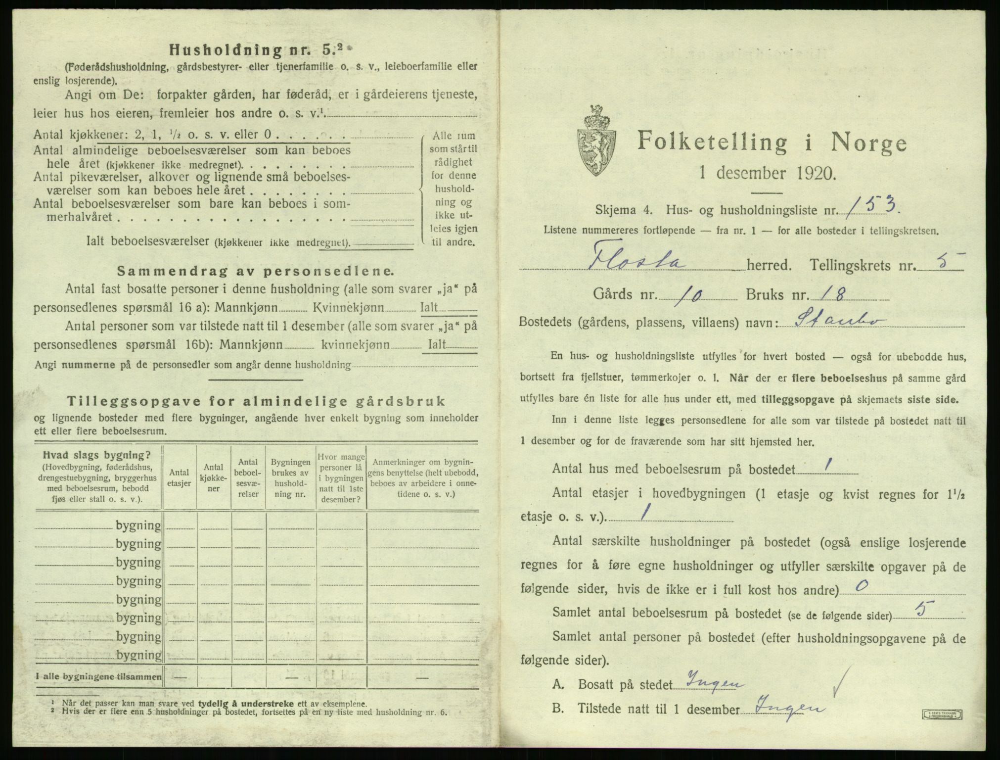 SAK, 1920 census for Flosta, 1920, p. 846