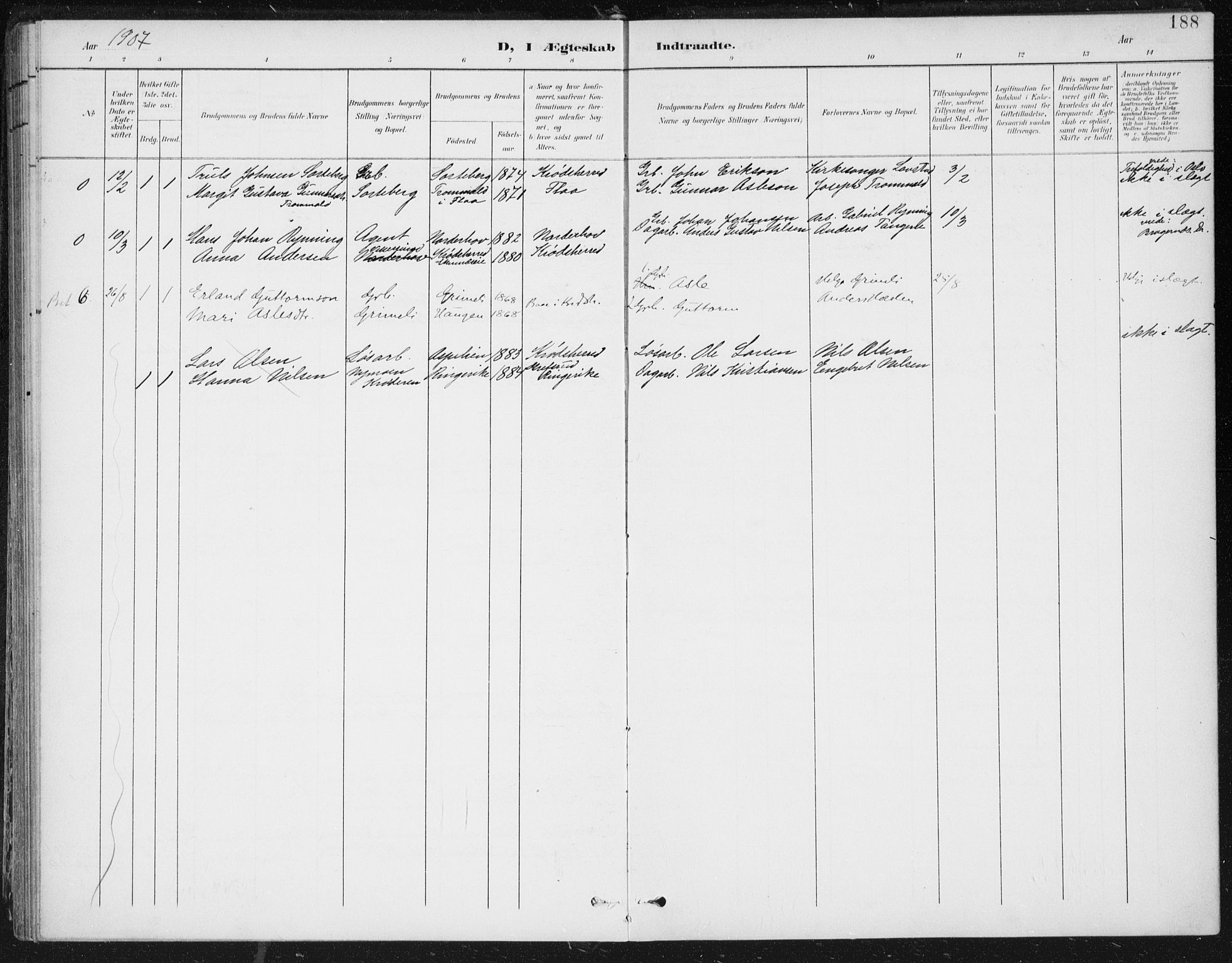 Krødsherad kirkebøker, AV/SAKO-A-19/F/Fa/L0007: Parish register (official) no. 7, 1900-1915, p. 188