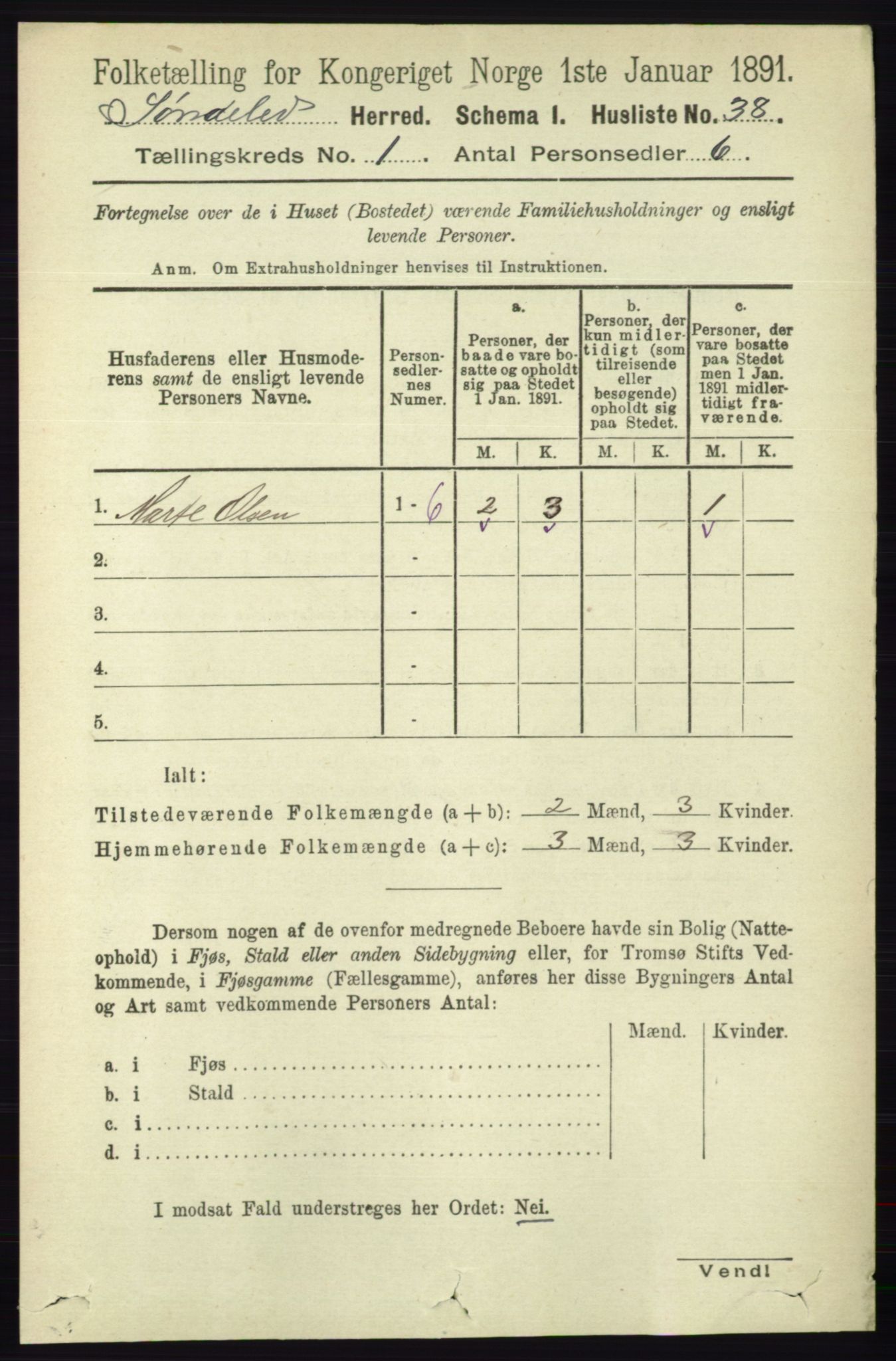 RA, 1891 census for 0913 Søndeled, 1891, p. 80