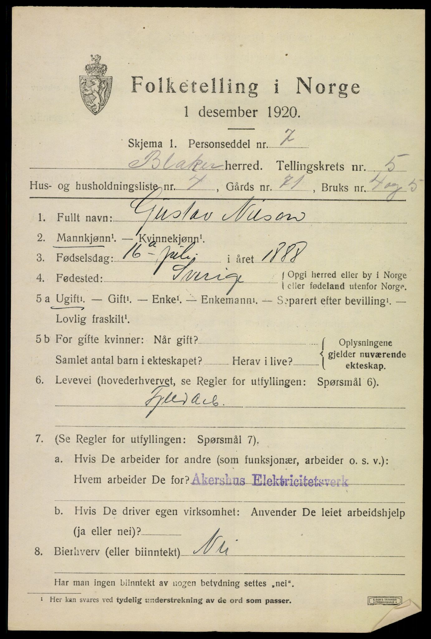 SAO, 1920 census for Blaker, 1920, p. 4727