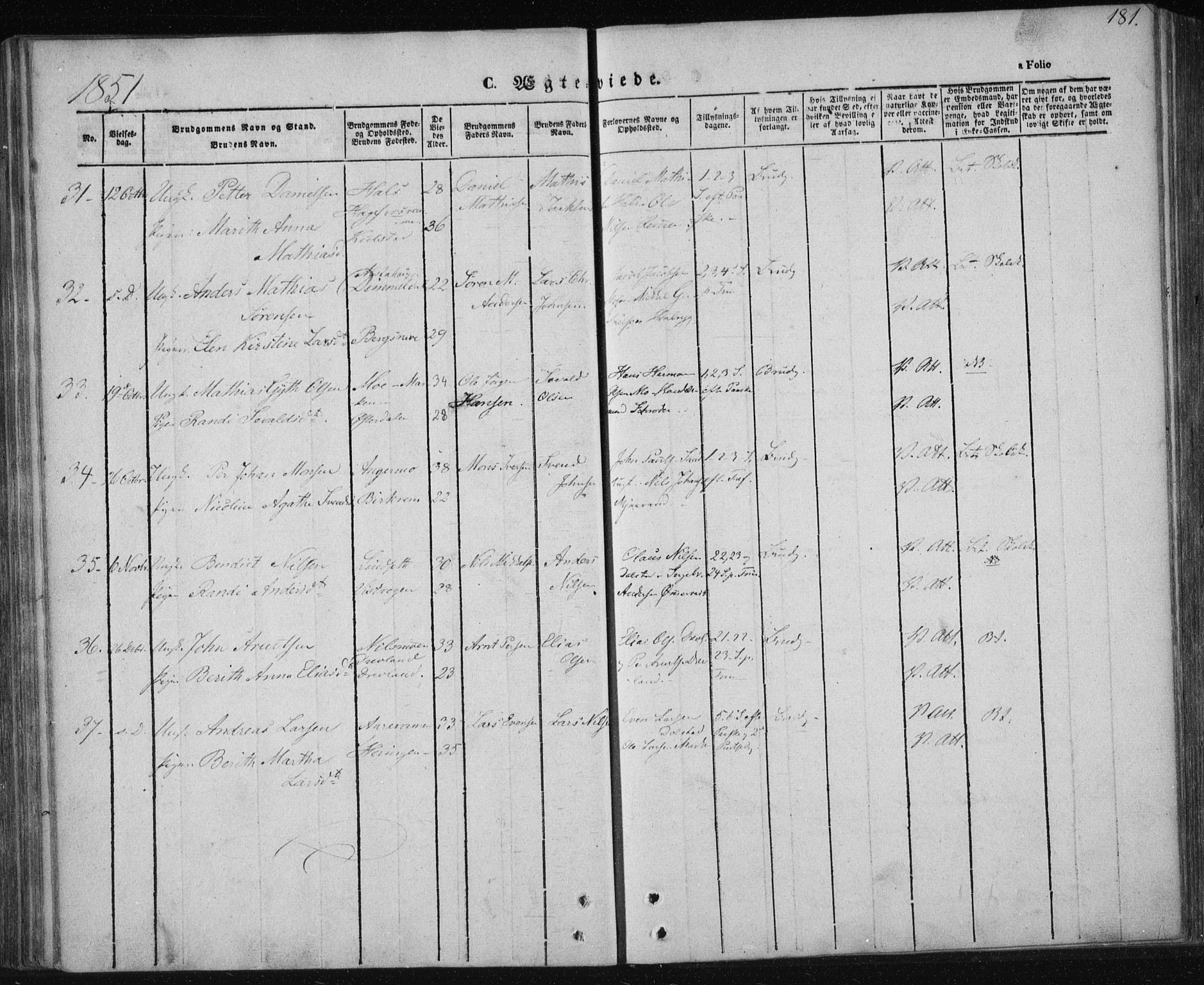 Ministerialprotokoller, klokkerbøker og fødselsregistre - Nordland, AV/SAT-A-1459/820/L0291: Parish register (official) no. 820A12, 1846-1854, p. 181