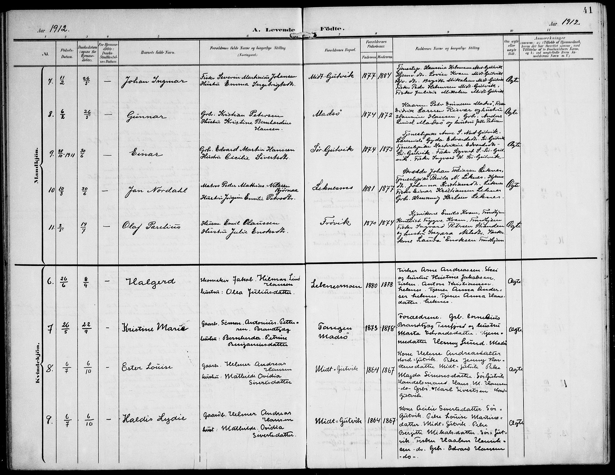 Ministerialprotokoller, klokkerbøker og fødselsregistre - Nord-Trøndelag, SAT/A-1458/788/L0698: Parish register (official) no. 788A05, 1902-1921, p. 41