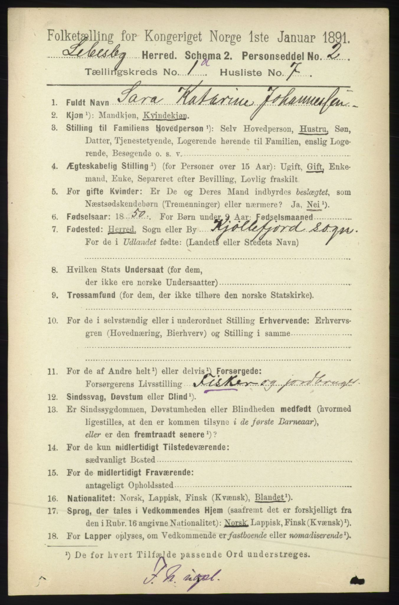 RA, 1891 census for 2022 Lebesby, 1891, p. 75