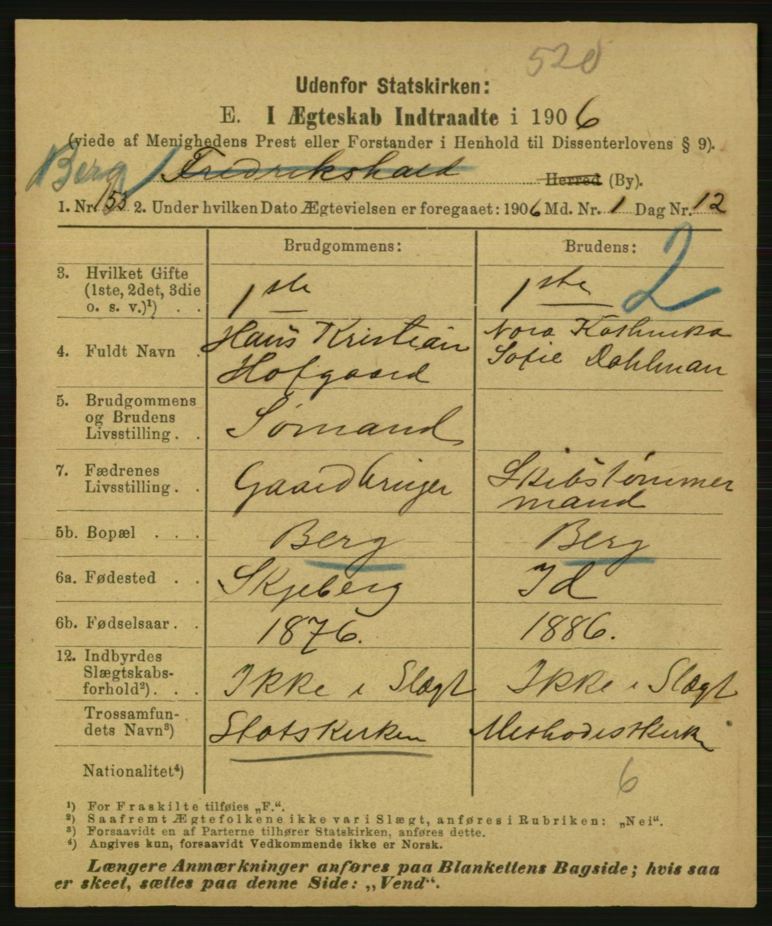 Statistisk sentralbyrå, Sosiodemografiske emner, Befolkning, AV/RA-S-2228/E/L0004: Fødte, gifte, døde dissentere., 1906, p. 1777