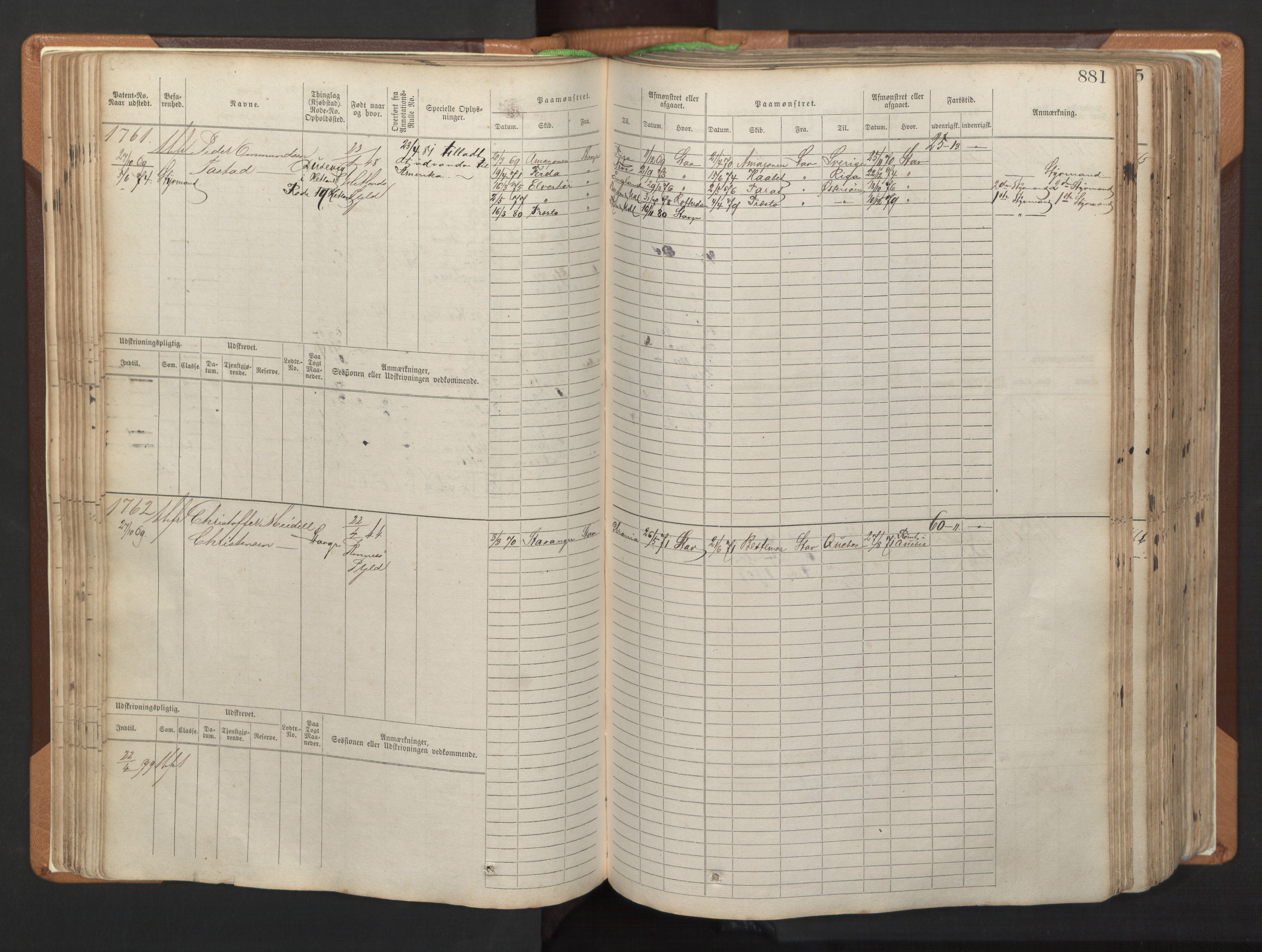 Stavanger sjømannskontor, AV/SAST-A-102006/F/Fb/Fbb/L0006: Sjøfartshovedrulle, patentnr. 1607-2402 (del 3), 1869-1880, p. 80