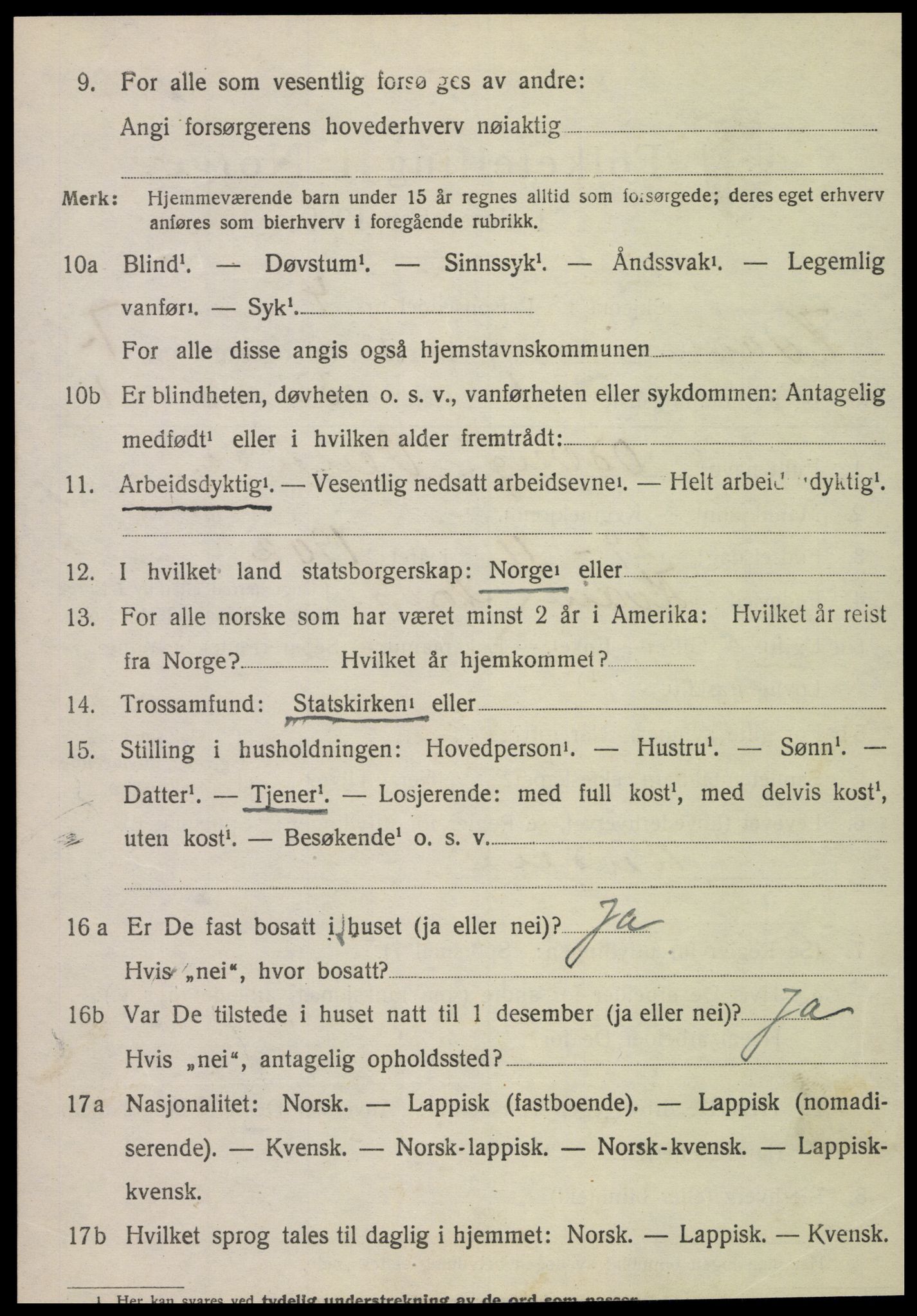 SAT, 1920 census for Kvam, 1920, p. 1808
