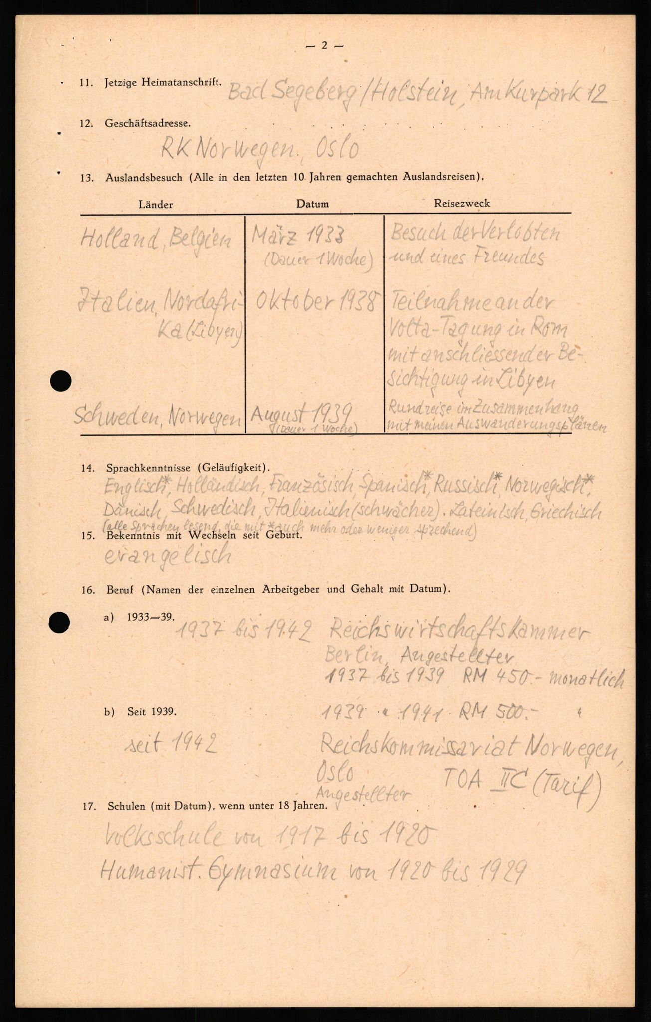 Forsvaret, Forsvarets overkommando II, AV/RA-RAFA-3915/D/Db/L0021: CI Questionaires. Tyske okkupasjonsstyrker i Norge. Tyskere., 1945-1946, p. 267