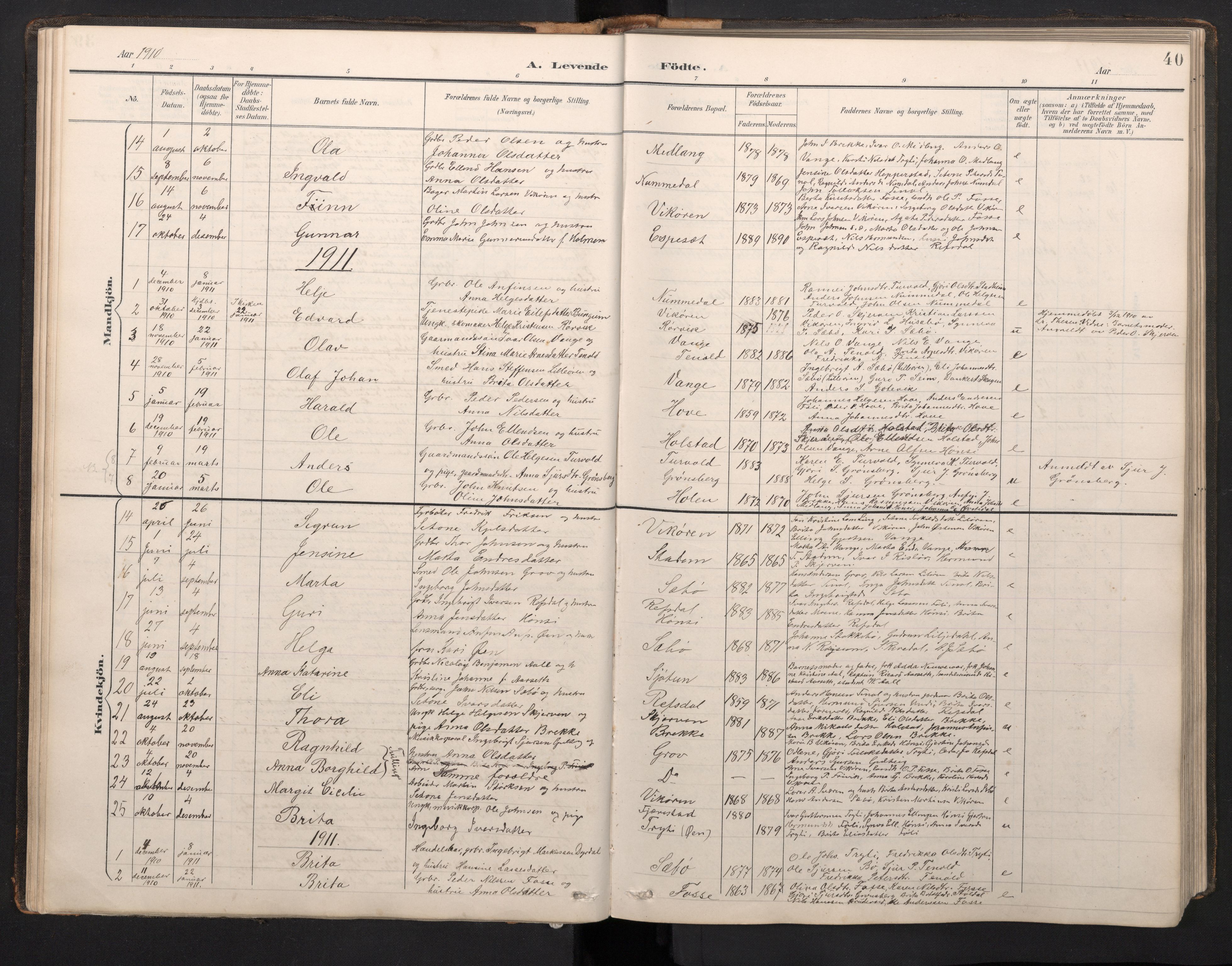 Vik sokneprestembete, AV/SAB-A-81501/H/Hab/Haba/L0004: Parish register (copy) no. A 4, 1895-1914, p. 39b-40a