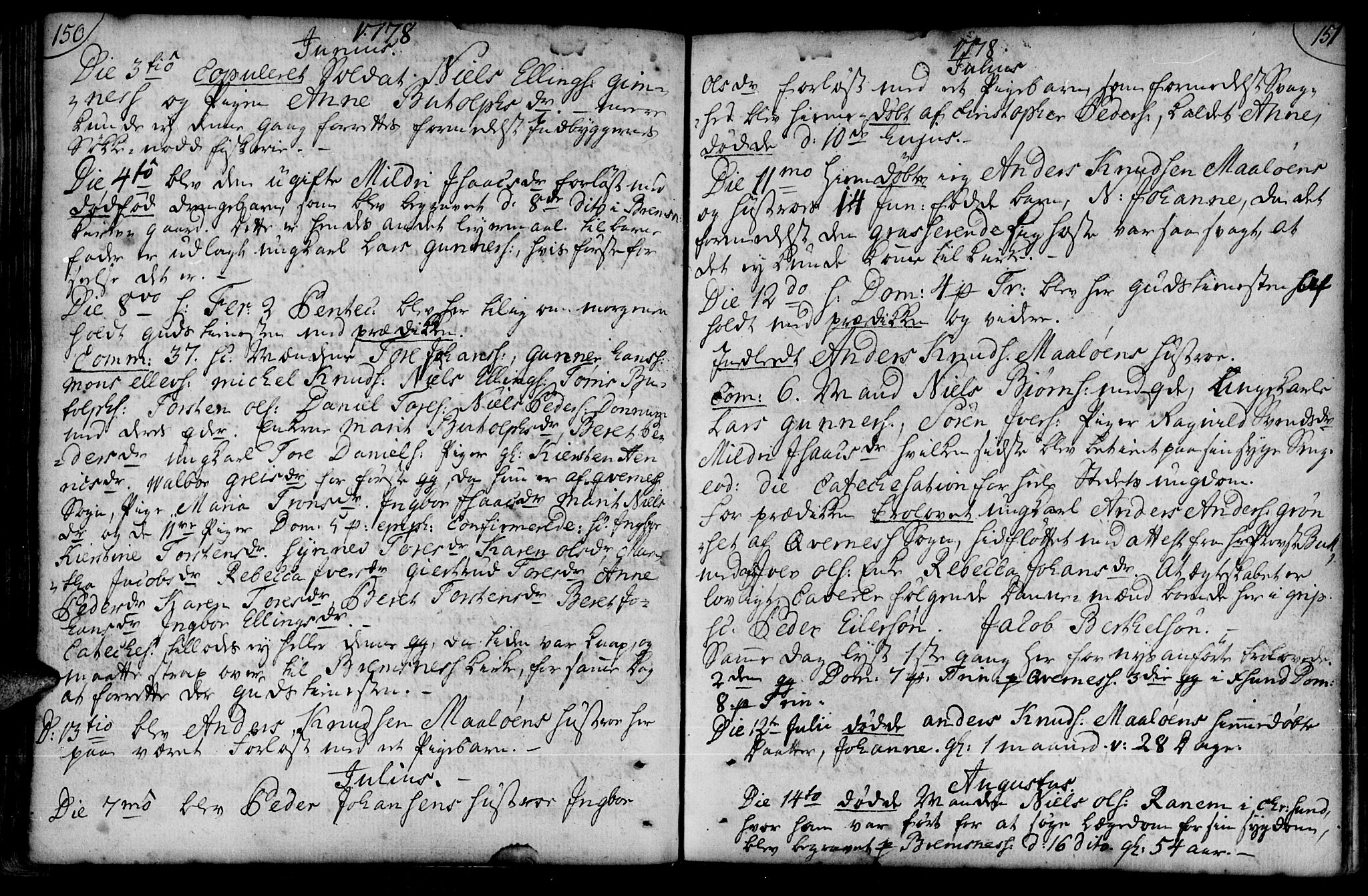 Ministerialprotokoller, klokkerbøker og fødselsregistre - Møre og Romsdal, AV/SAT-A-1454/574/L0876: Parish register (official) no. 574A02, 1754-1814, p. 150-151