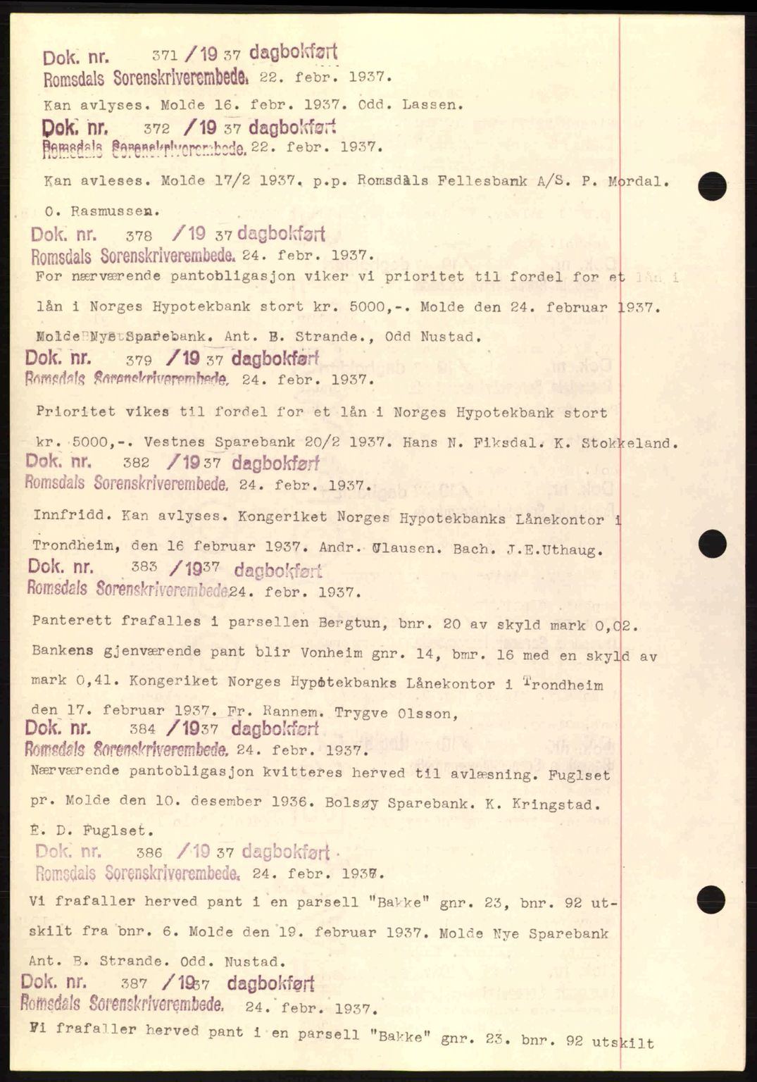 Romsdal sorenskriveri, AV/SAT-A-4149/1/2/2C: Mortgage book no. C1a, 1936-1945, Diary no: : 371/1937