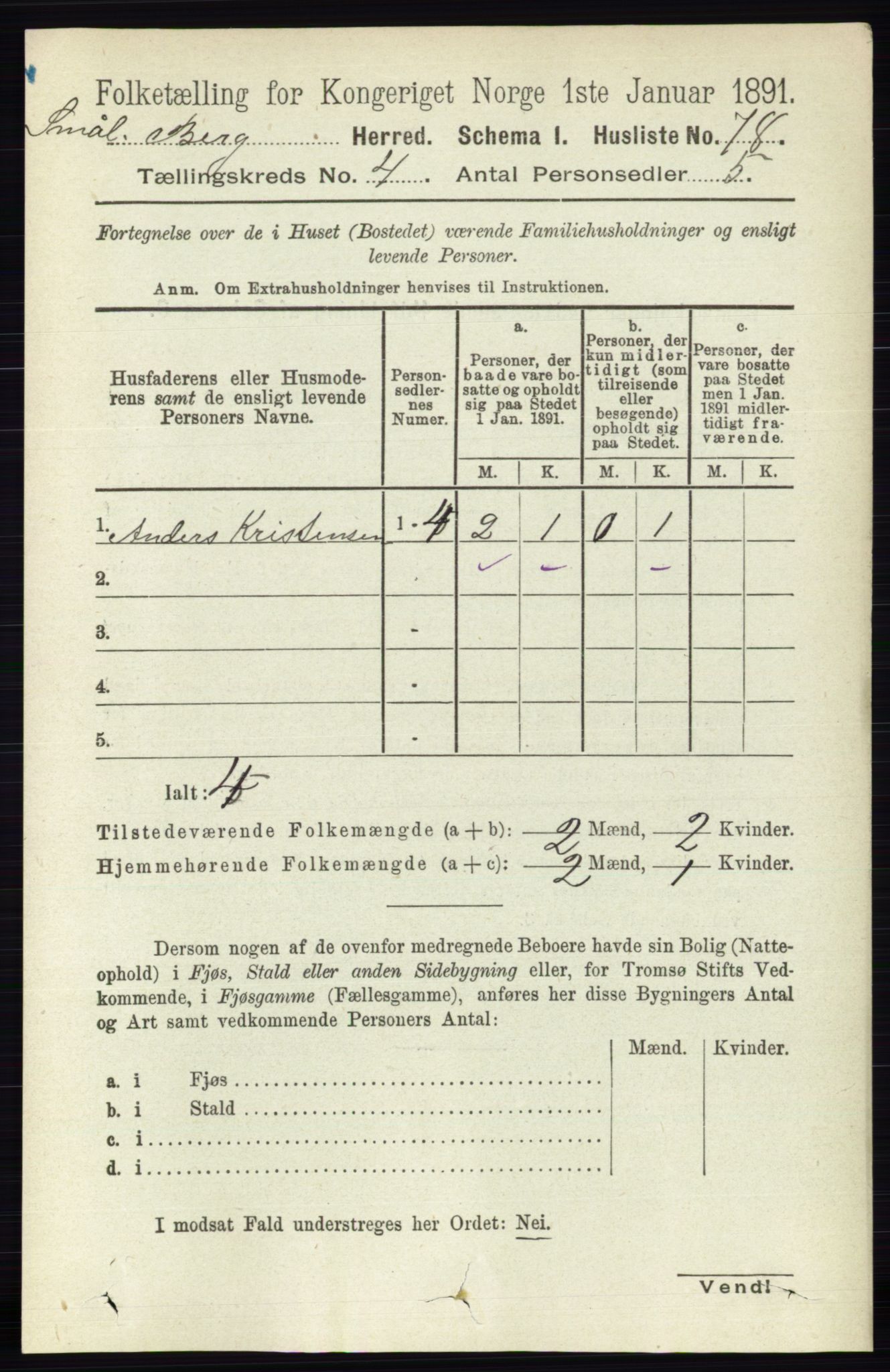 RA, 1891 census for 0116 Berg, 1891, p. 2802