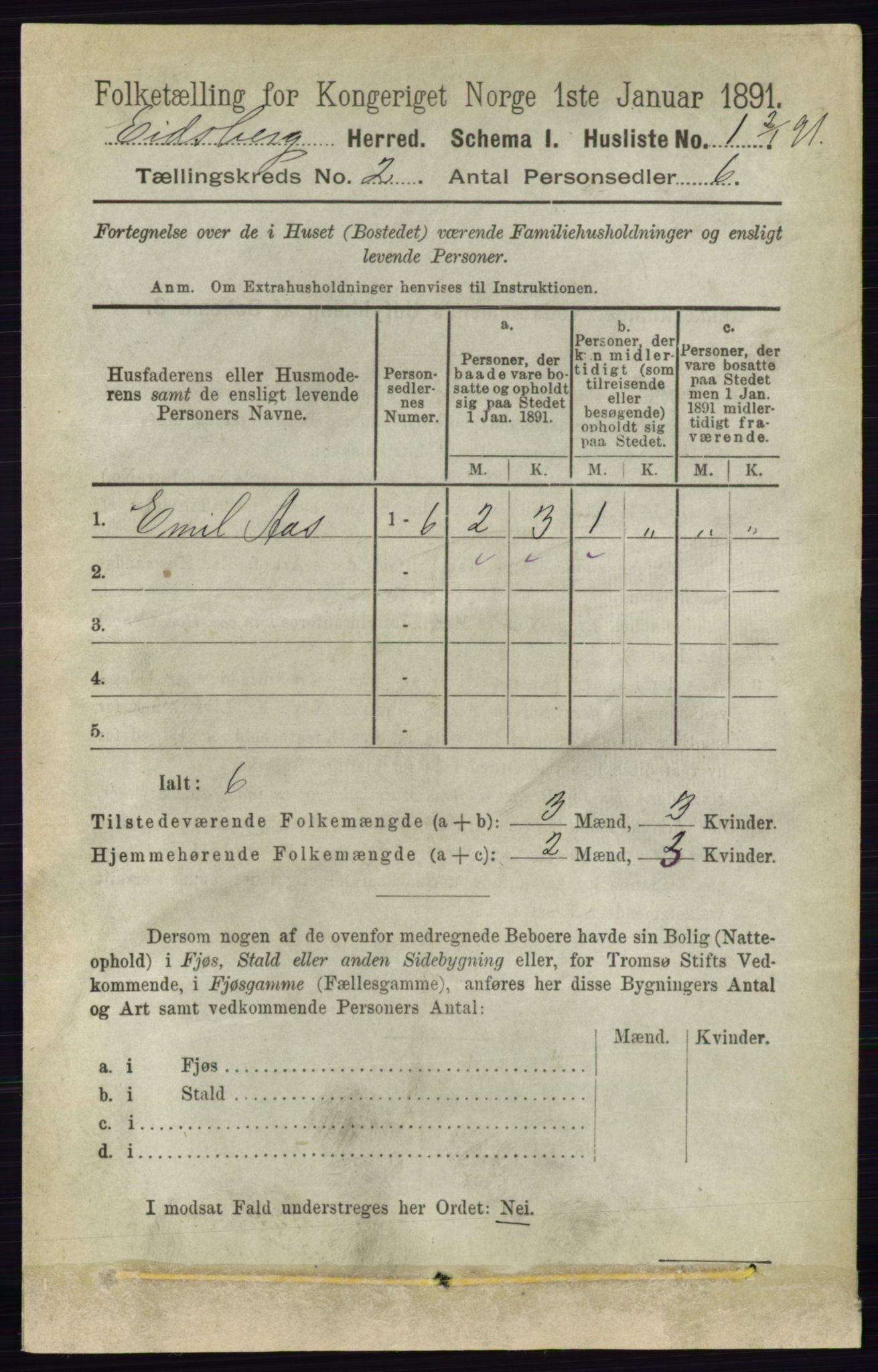 RA, 1891 census for 0125 Eidsberg, 1891, p. 758