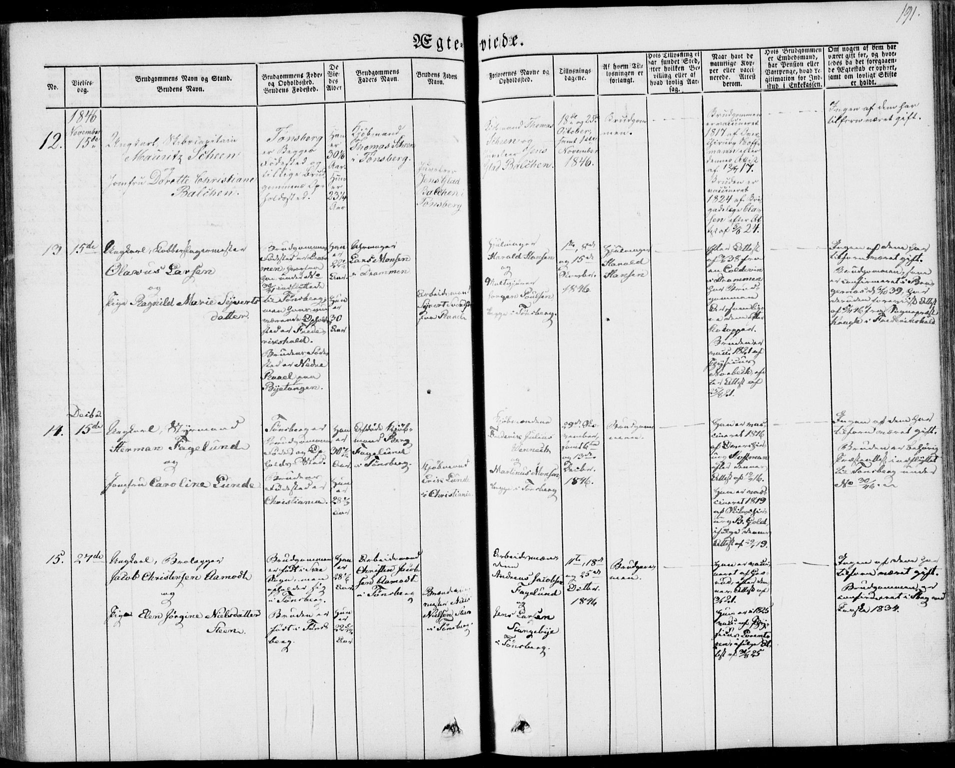 Tønsberg kirkebøker, AV/SAKO-A-330/F/Fa/L0007: Parish register (official) no. I 7, 1845-1854, p. 191