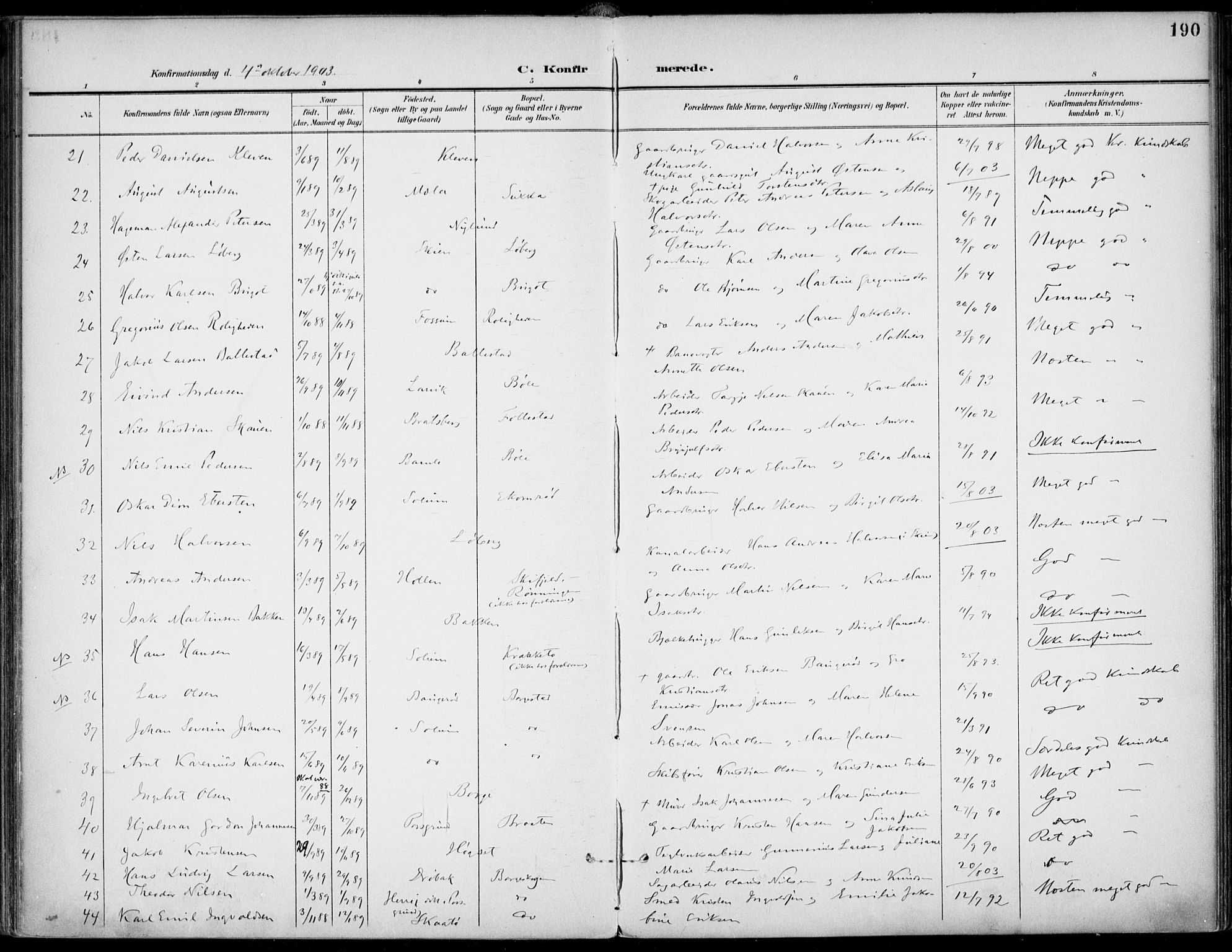 Gjerpen kirkebøker, AV/SAKO-A-265/F/Fa/L0011: Parish register (official) no. I 11, 1896-1904, p. 190