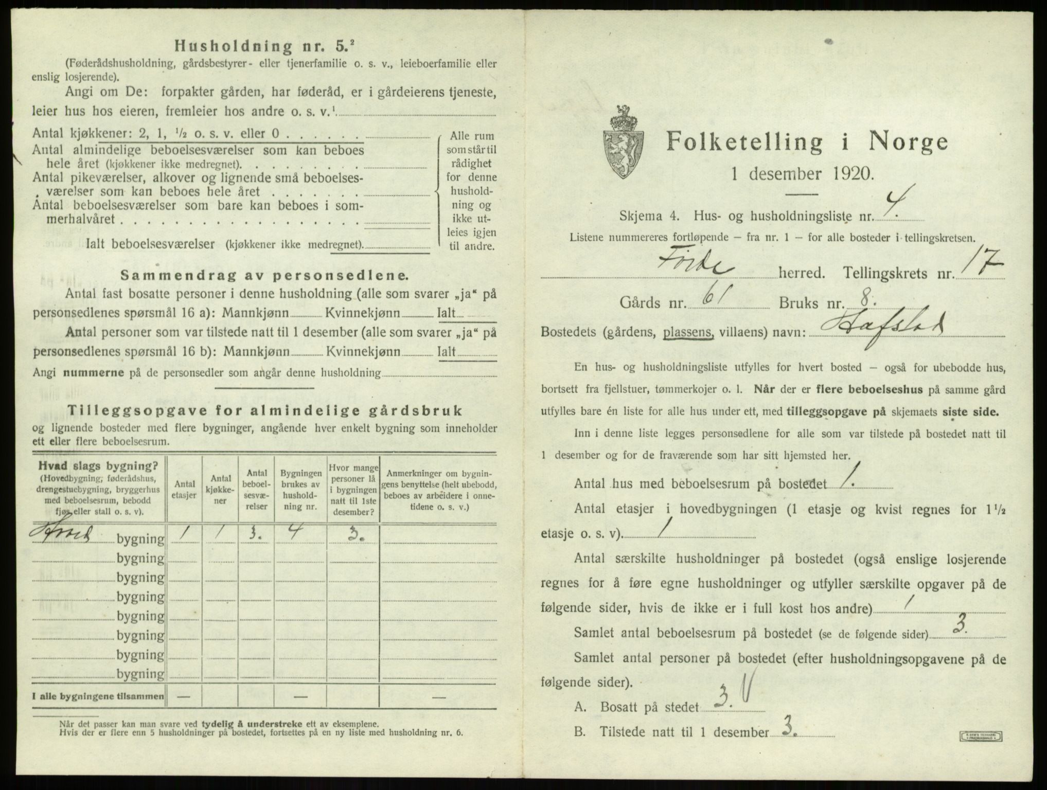 SAB, 1920 census for Førde, 1920, p. 901