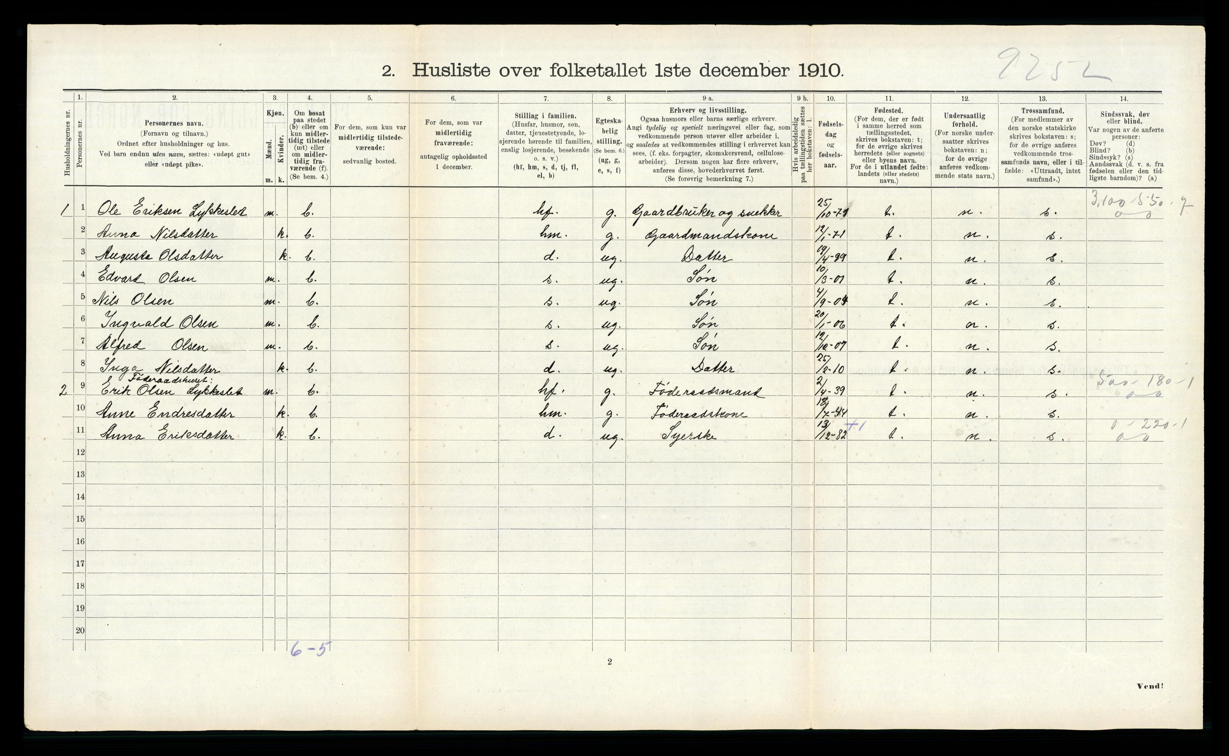 RA, 1910 census for Grytten, 1910, p. 617