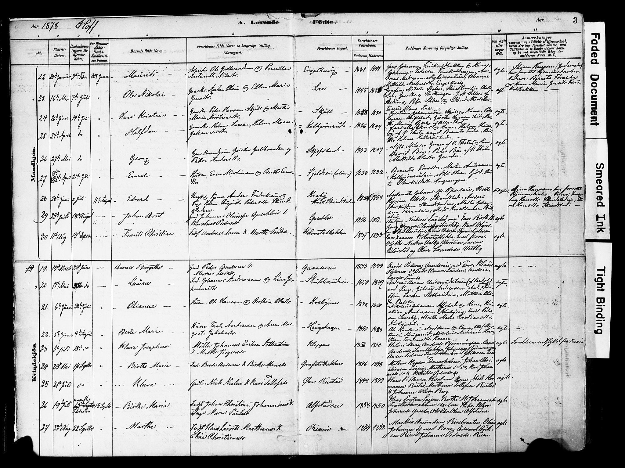 Østre Toten prestekontor, SAH/PREST-104/H/Ha/Haa/L0006: Parish register (official) no. 6 /1, 1878-1896, p. 3