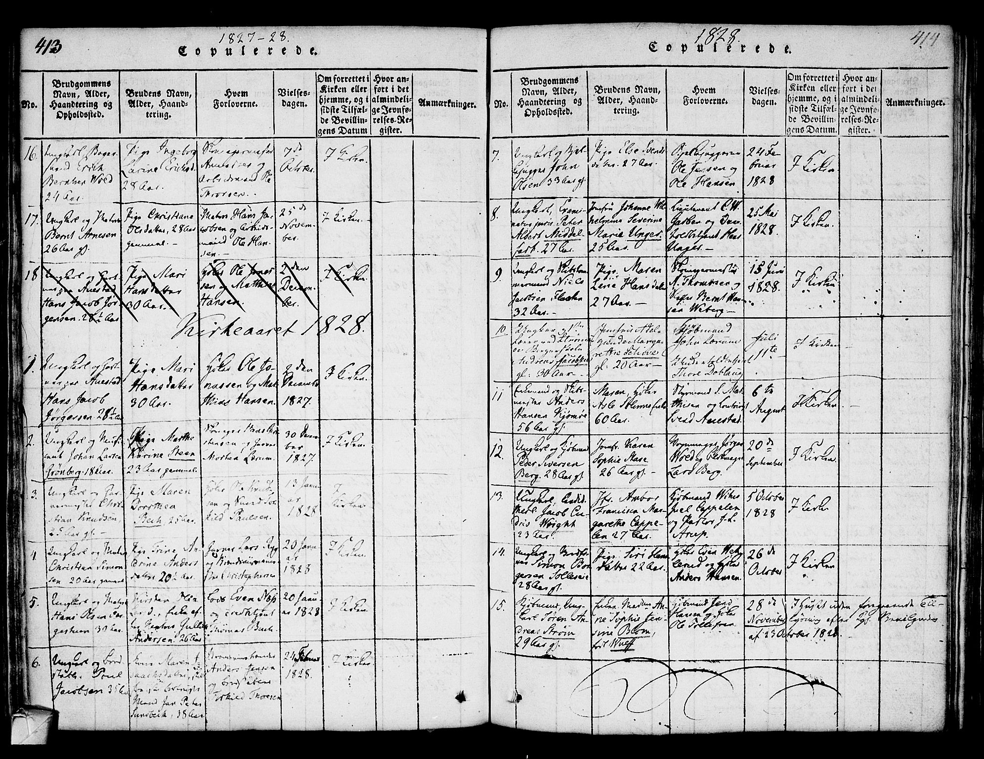 Strømsø kirkebøker, AV/SAKO-A-246/F/Fa/L0011: Parish register (official) no. I 11, 1815-1829, p. 413-414