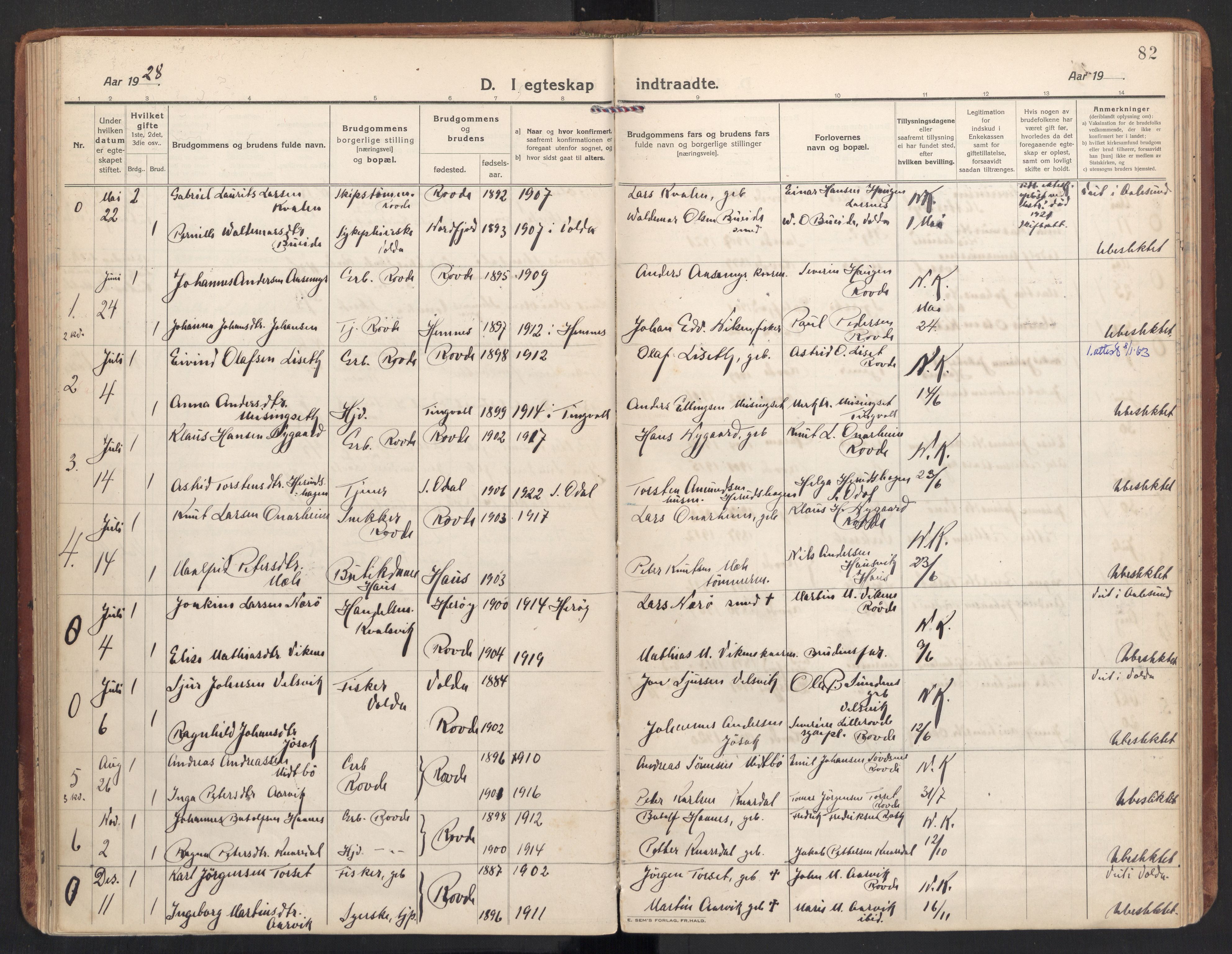 Ministerialprotokoller, klokkerbøker og fødselsregistre - Møre og Romsdal, AV/SAT-A-1454/504/L0058: Parish register (official) no. 504A05, 1920-1940, p. 82